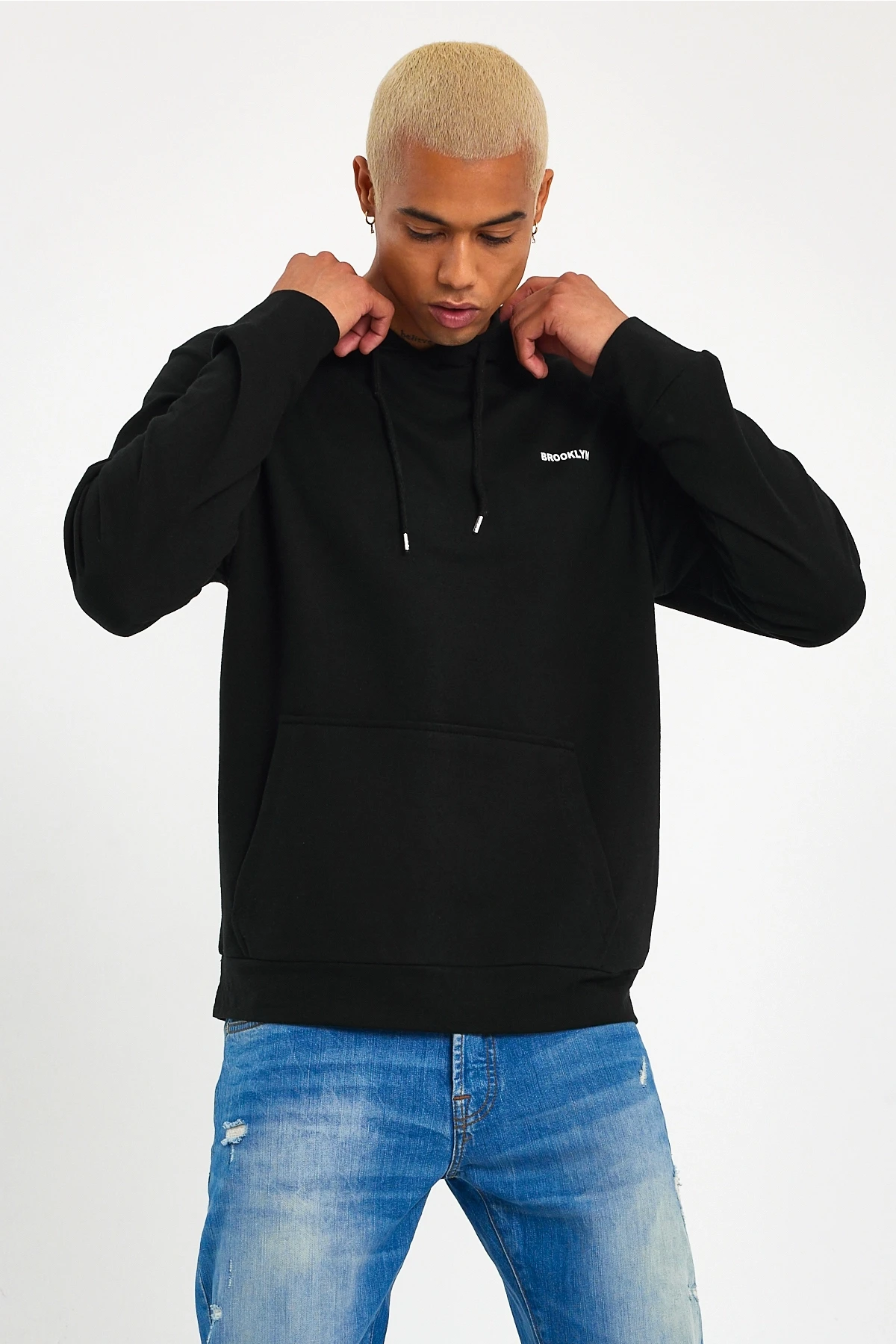 Süperlife Kapşonlu Uzun Kollu Baskılı Dar Kalıp İnce Erkek Sweatshirt SPR 2019K61