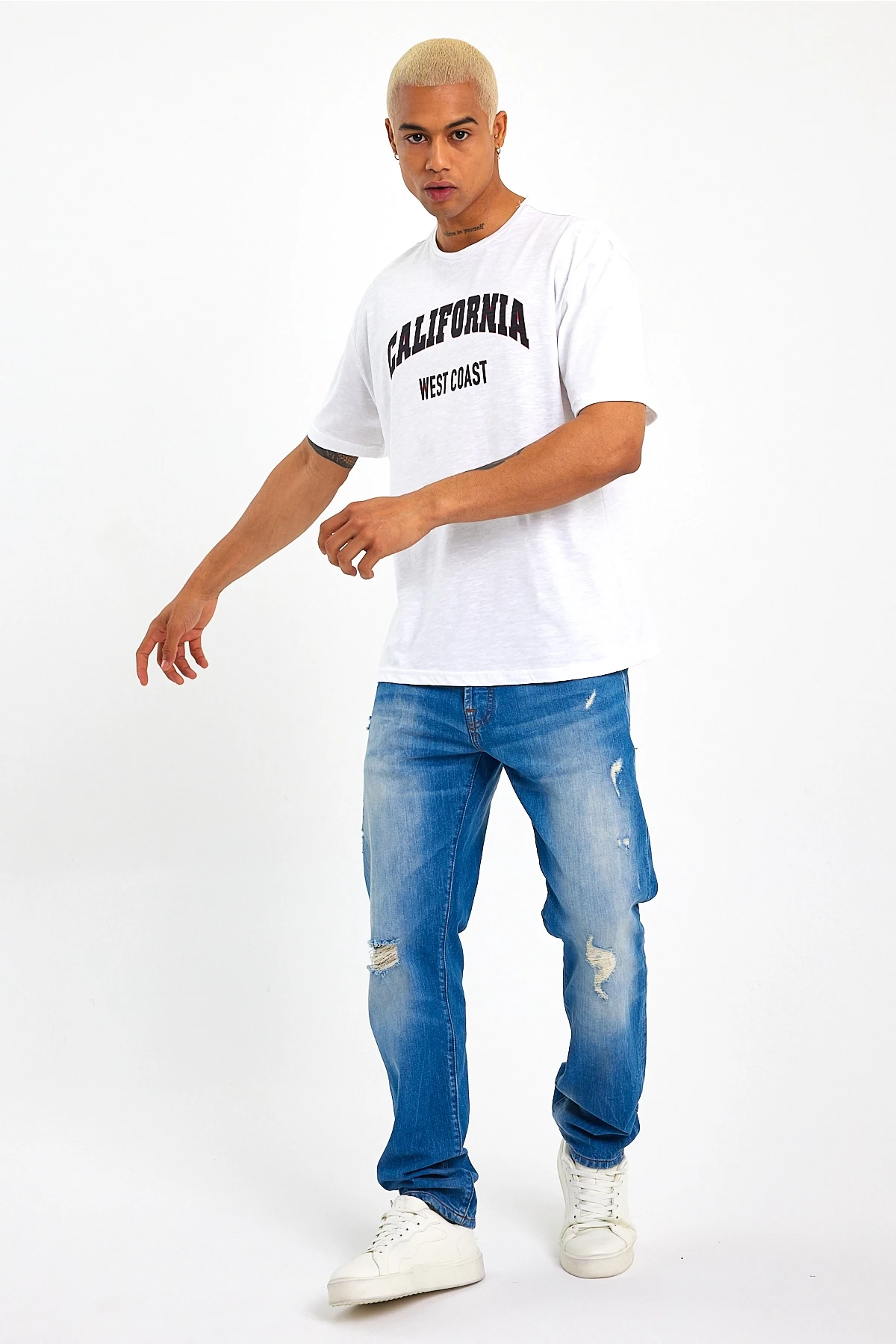 Süperlife Erkek Bisiklet Yaka Slim Fit Californıa  Baskılı  Tişort SPR21Y22
