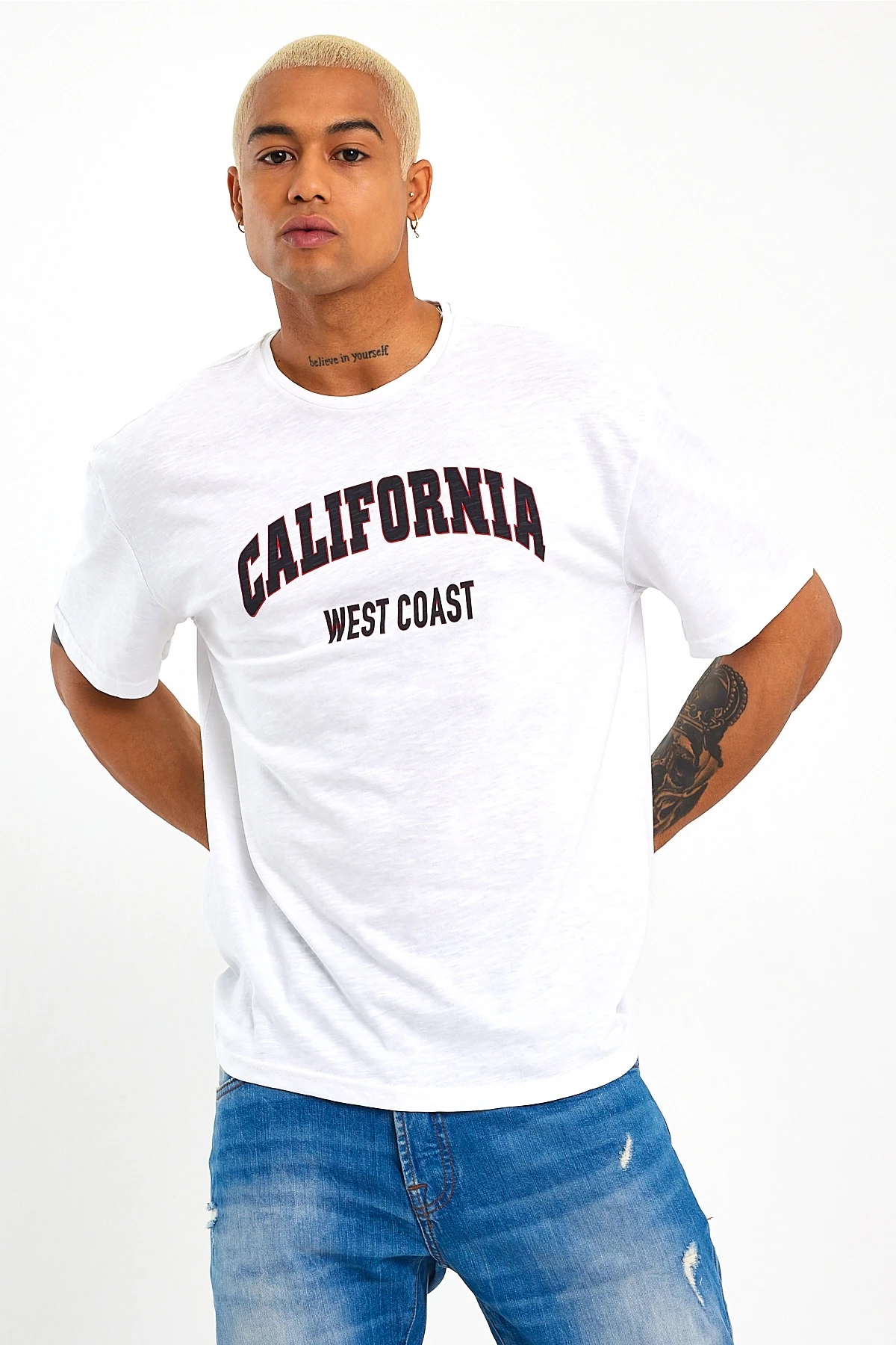 Süperlife Erkek Bisiklet Yaka Slim Fit Californıa  Baskılı  Tişort SPR21Y22