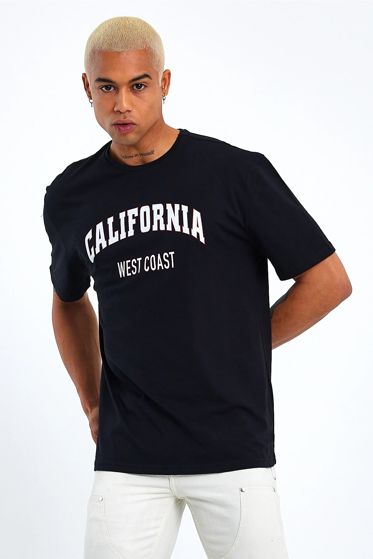Süperlife Erkek Bisiklet Yaka Slim Fit Californıa  Baskılı  Tişort SPR21Y22