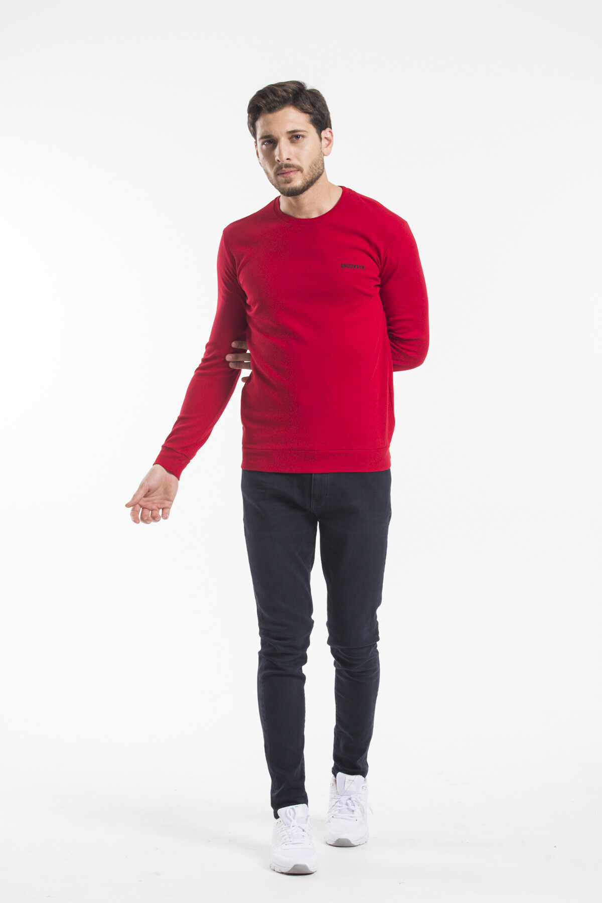 Erkek Bisiklet Yaka Slim Fit Brooklyn Baskılı Sweatshirt SPR22SW18
