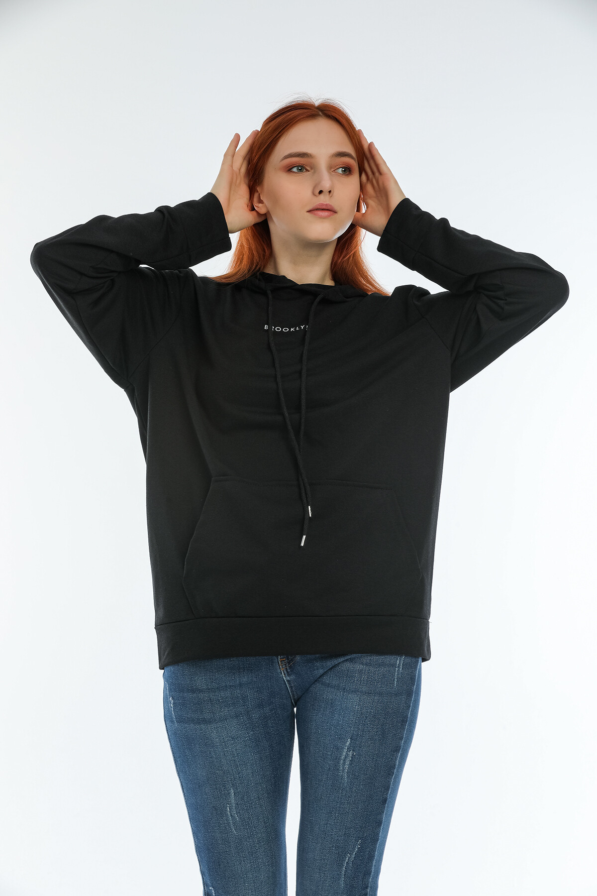 Süperlife Kadın Kapüşonlu Oversize Brooklyn Baskılı İnce Sweatshirt SPR22SWK161
