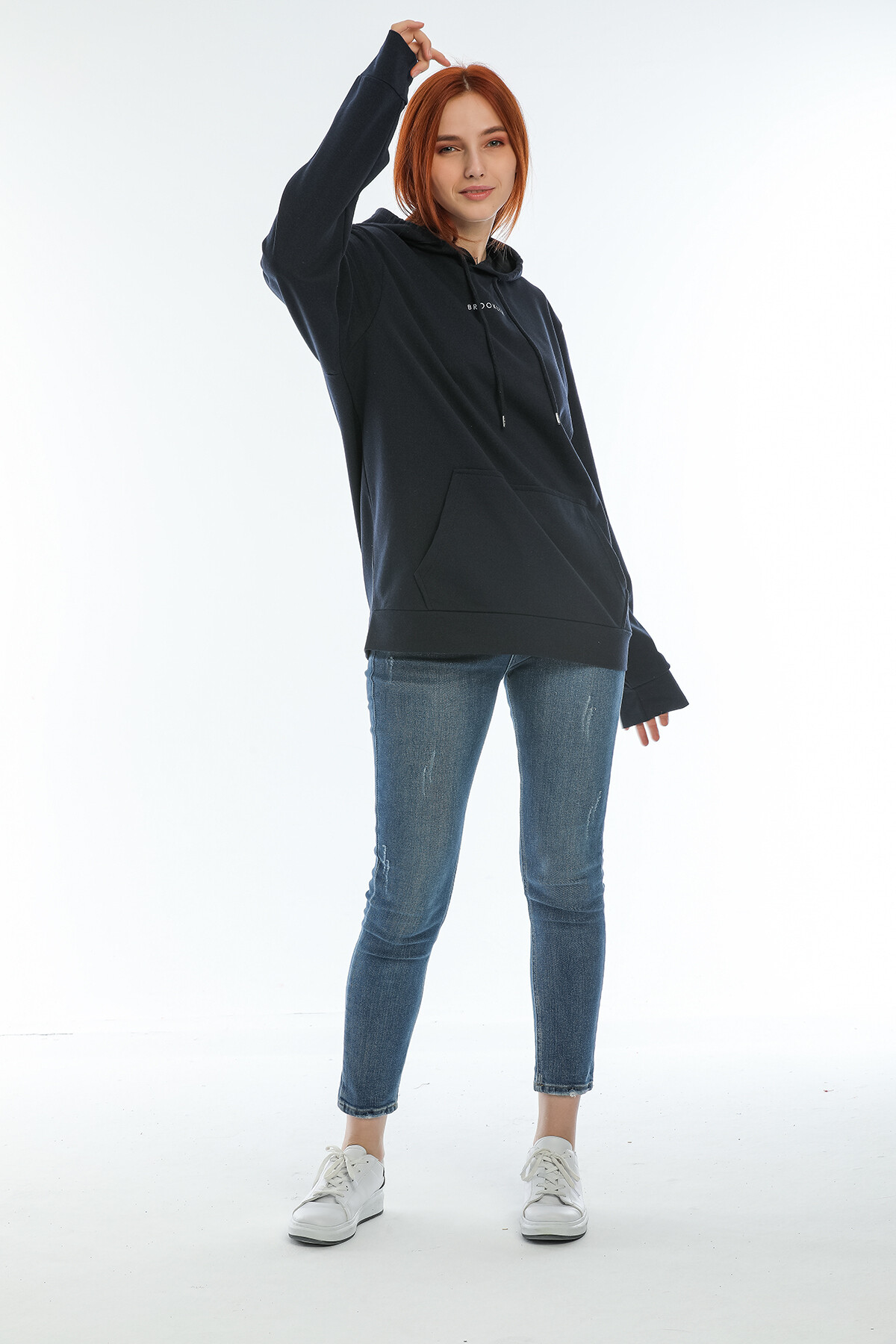 Süperlife Kadın Kapüşonlu Oversize Brooklyn Baskılı İnce Sweatshirt SPR22SWK161