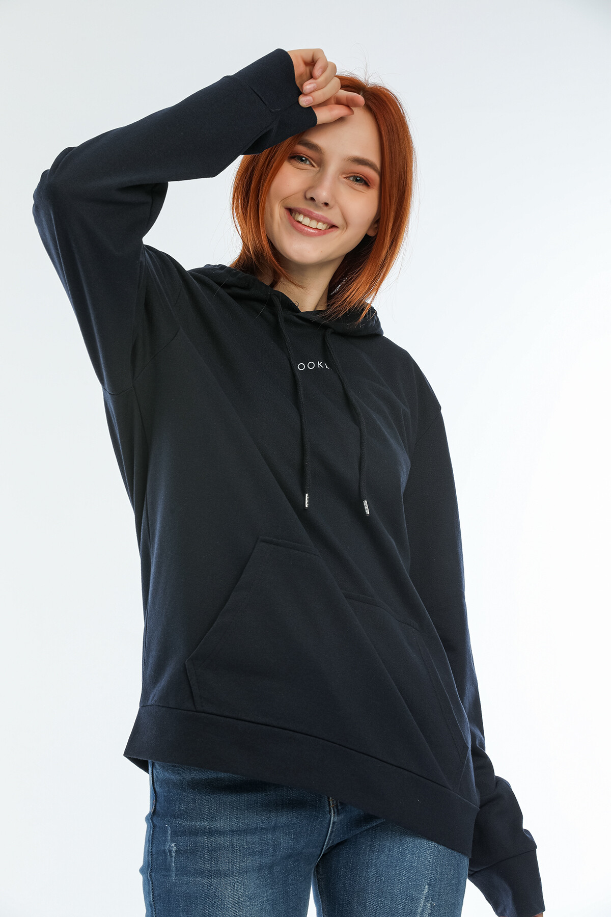 Süperlife Kadın Kapüşonlu Oversize Brooklyn Baskılı İnce Sweatshirt SPR22SWK161
