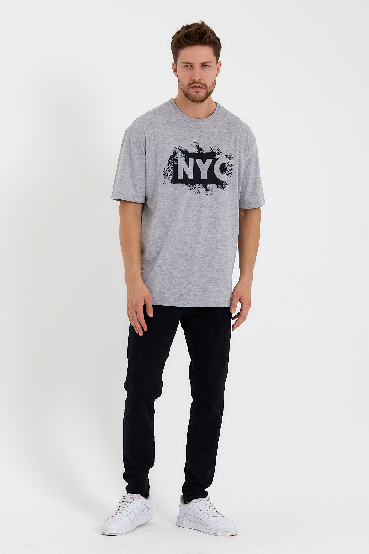 Süperlife Erkek Bisiklet Yaka Regular Fit NYC Baskılı Tişort SPR22TS114