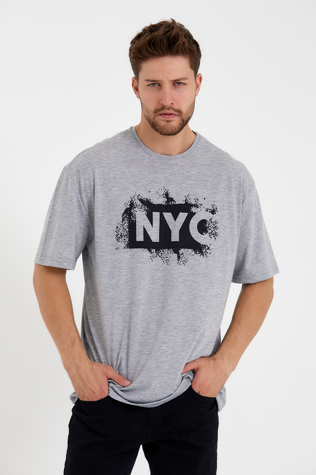 Süperlife Erkek Bisiklet Yaka Regular Fit NYC Baskılı Tişort SPR22TS114