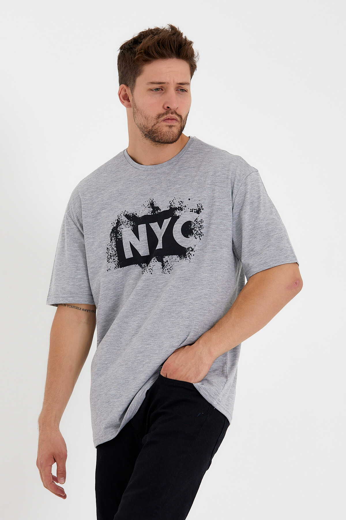 Süperlife Erkek Bisiklet Yaka Regular Fit NYC Baskılı Tişort SPR22TS114