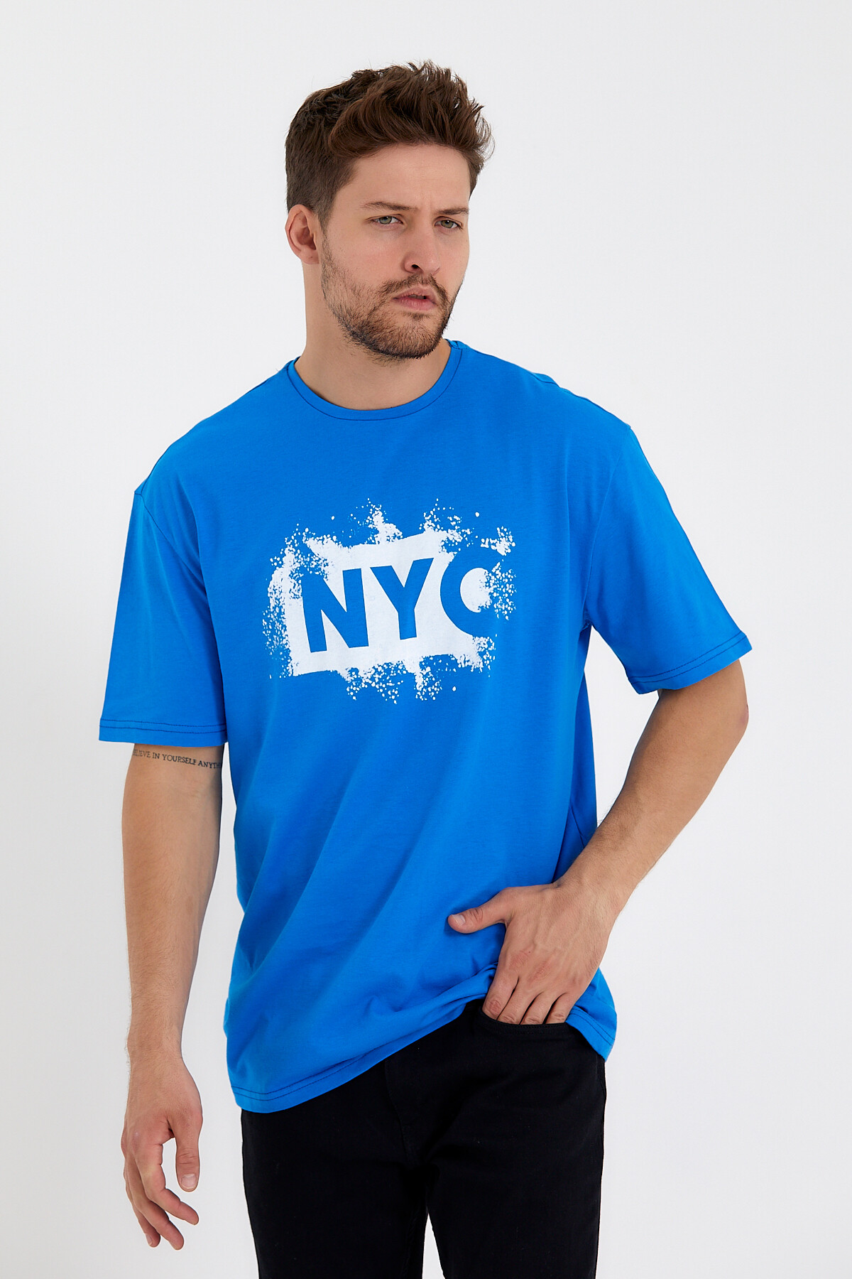 Süperlife Erkek Bisiklet Yaka Regular Fit NYC Baskılı Tişort SPR22TS114