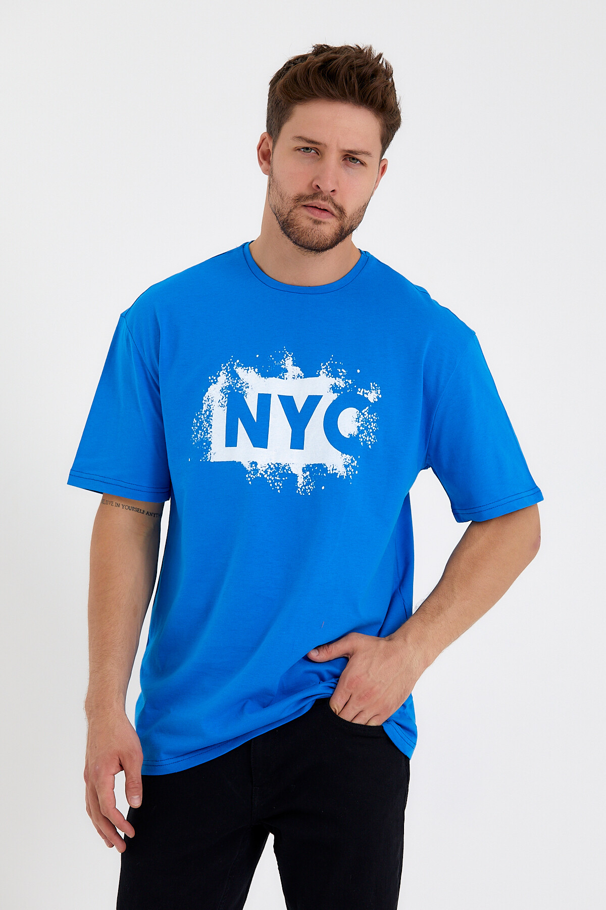 Süperlife Erkek Bisiklet Yaka Regular Fit NYC Baskılı Tişort SPR22TS114