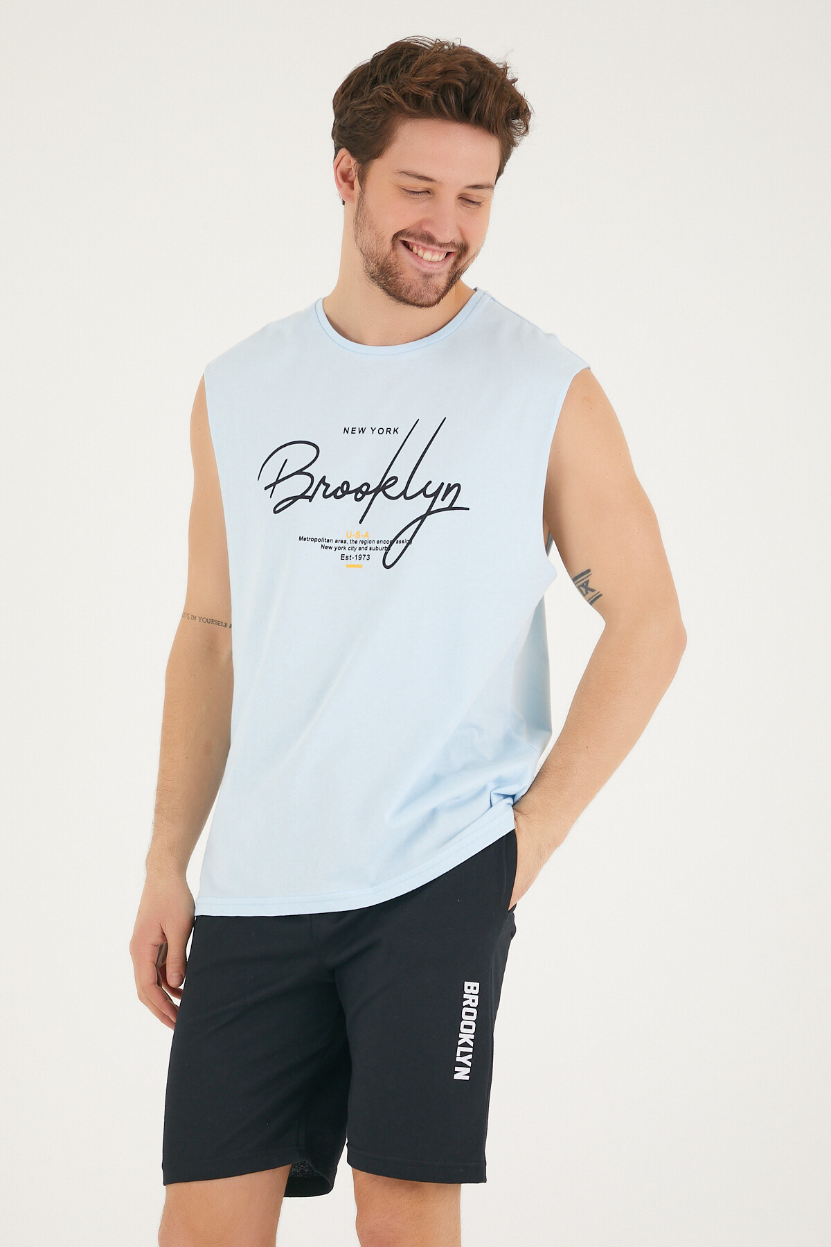 Süperlife Erkek Bisiklet Yaka Regular Fit Brooklyn Baskılı Tişört SPR22TS115