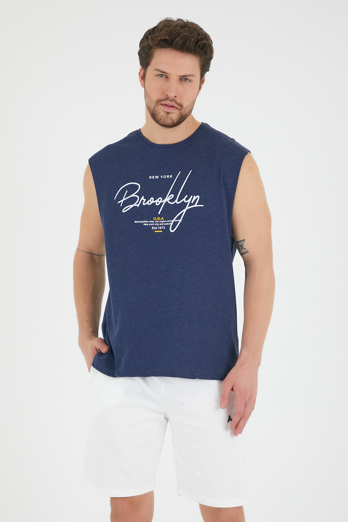 Süperlife Erkek Bisiklet Yaka Regular Fit Brooklyn Baskılı Tişört SPR22TS115
