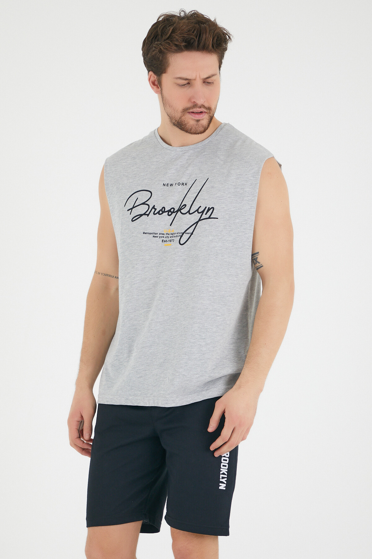 Süperlife Erkek Bisiklet Yaka Regular Fit Brooklyn Baskılı Tişört SPR22TS115