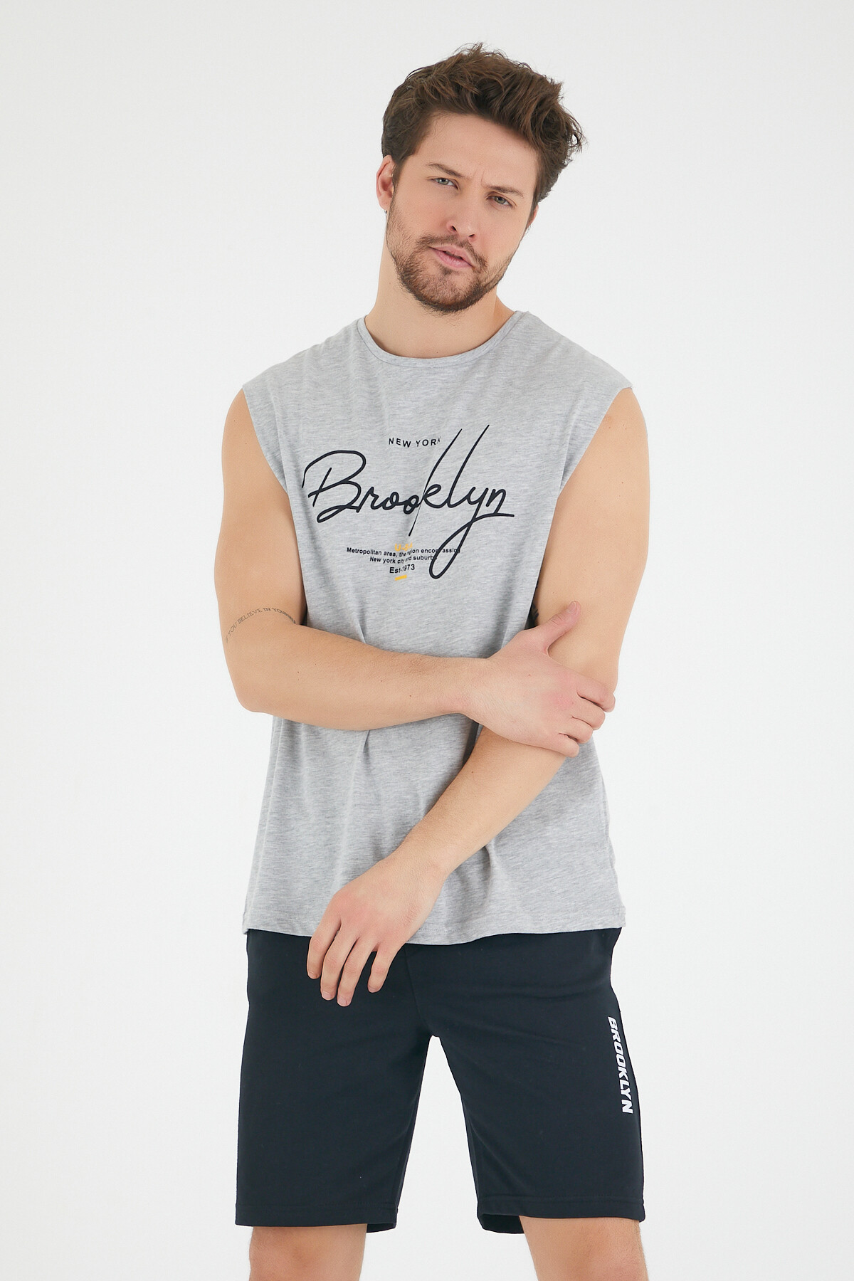 Süperlife Erkek Bisiklet Yaka Regular Fit Brooklyn Baskılı Tişört SPR22TS115