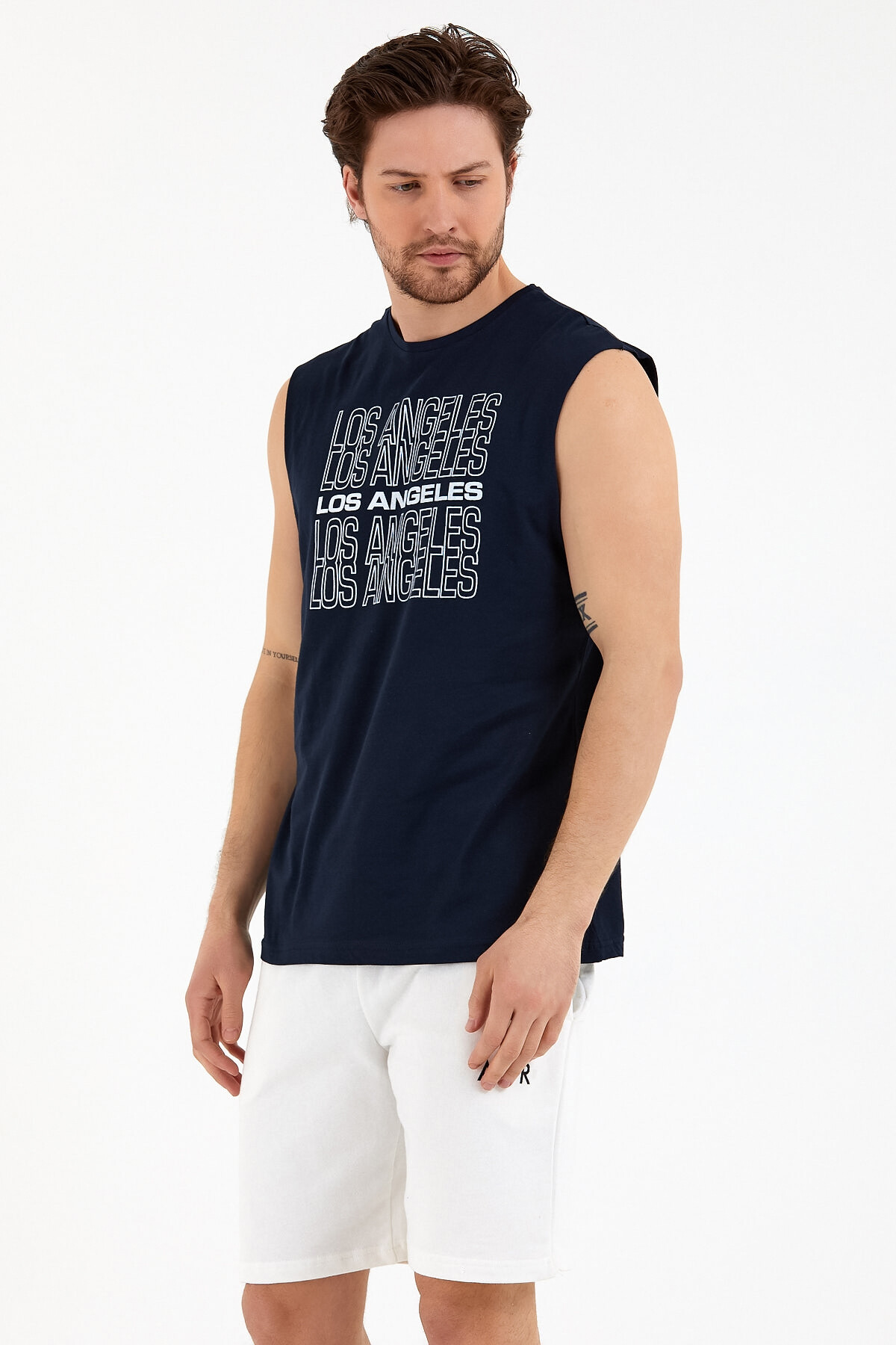 Süperlife Erkek Bisiklet Yaka Regular Fit  Los Angeles Baskılı Tişort SPR22TS123