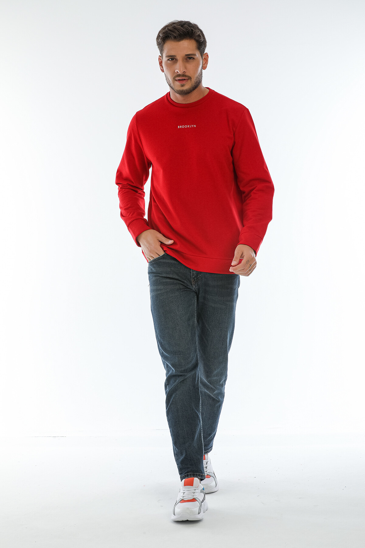 Süperlife Erkek Bisiklet Yaka Regular Fit Brooklyn Baskılı İnce Sweatshirt SPR22SW132