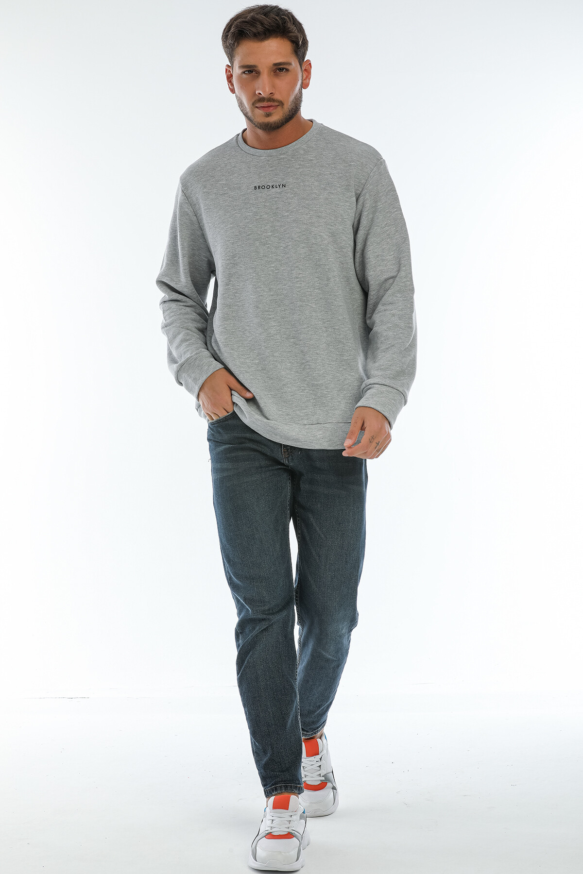 Süperlife Erkek Bisiklet Yaka Regular Fit Brooklyn Baskılı İnce Sweatshirt SPR22SW132