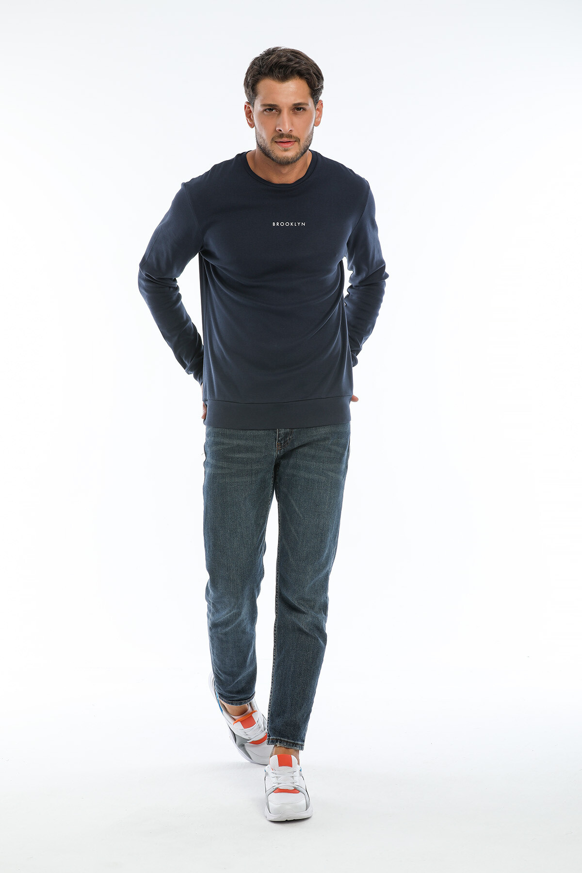 Süperlife Erkek Bisiklet Yaka Regular Fit Brooklyn Baskılı İnce Sweatshirt SPR22SW132