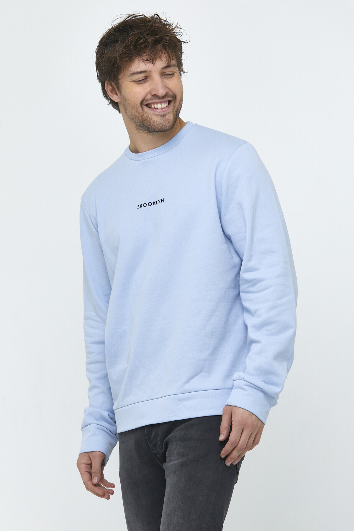 Süperlife Erkek Bisiklet Yaka Regular Fit Brooklyn Baskılı İnce Sweatshirt SPR22SW132