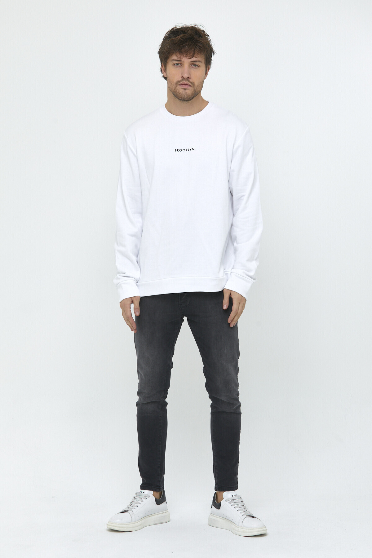 Süperlife Erkek Bisiklet Yaka Regular Fit Brooklyn Baskılı İnce Sweatshirt SPR22SW132