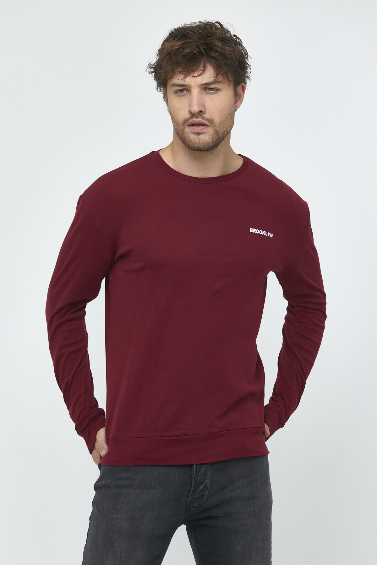 Süperlife Bisiklet Yaka Uzun Kollu Dar Kalıp İnce  Erkek Sweatshirt SPR2019K18