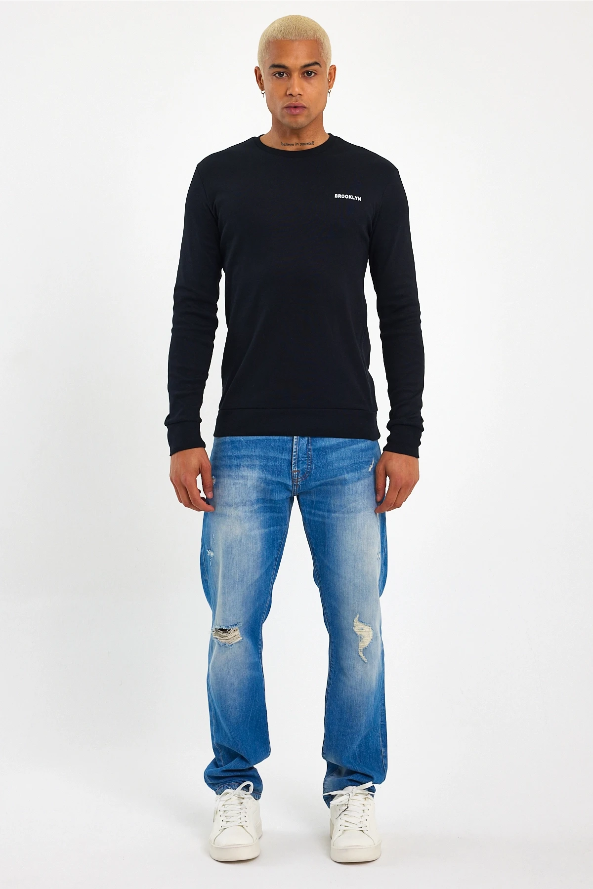 Süperlife Bisiklet Yaka Uzun Kollu Dar Kalıp İnce  Erkek Sweatshirt SPR2019K18