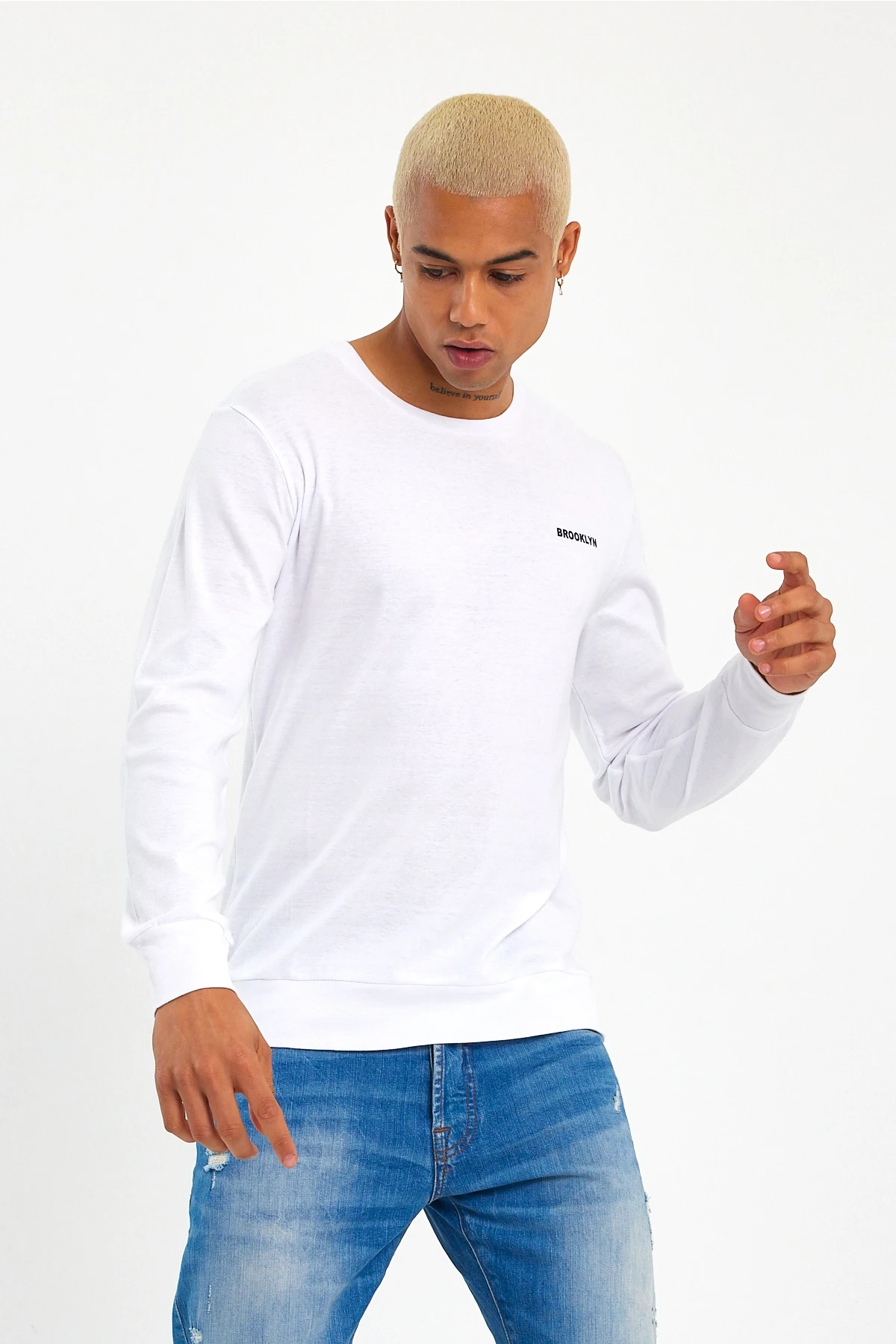 Süperlife Bisiklet Yaka Uzun Kollu Dar Kalıp İnce  Erkek Sweatshirt SPR2019K18