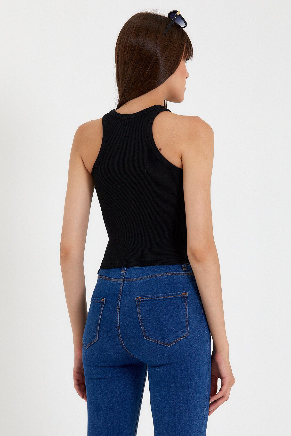Süperlife Kadın Crop Örme Arkası Yüksek Yaka Slim Fit  Atlet-Tişort SPR21Y11