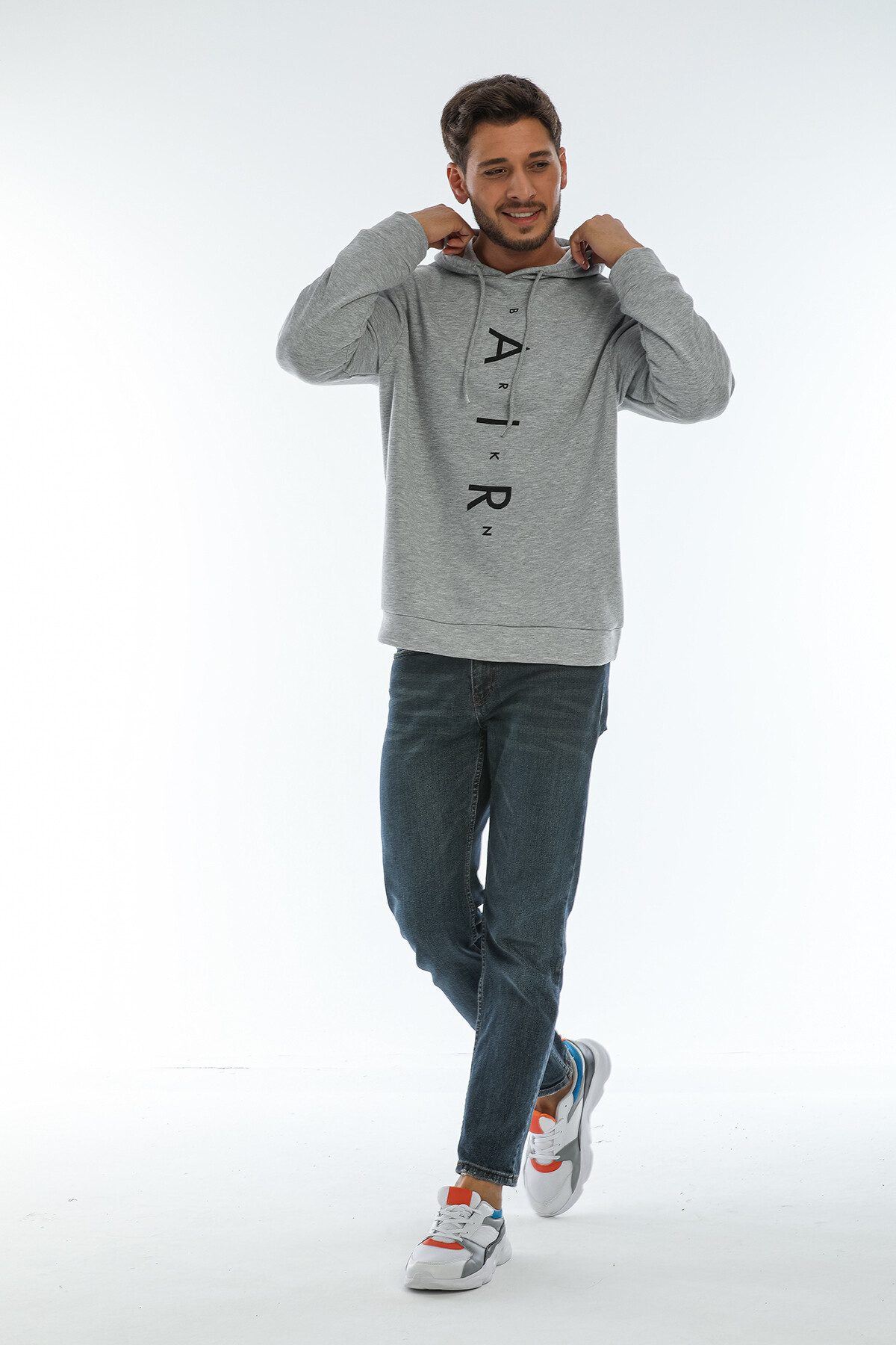 Süperlife Erkek Kapşonlu Regular Fit Air Baskılı İnce Sweatshirt SPR22SW162