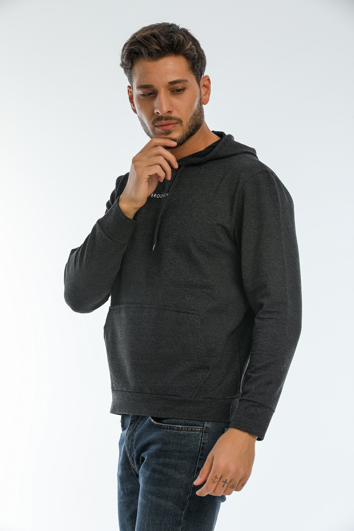 Süperlife Erkek Kapşonlu Regular Fit Brooklyn Baskılı İnce Sweatshirt SPR22SW161