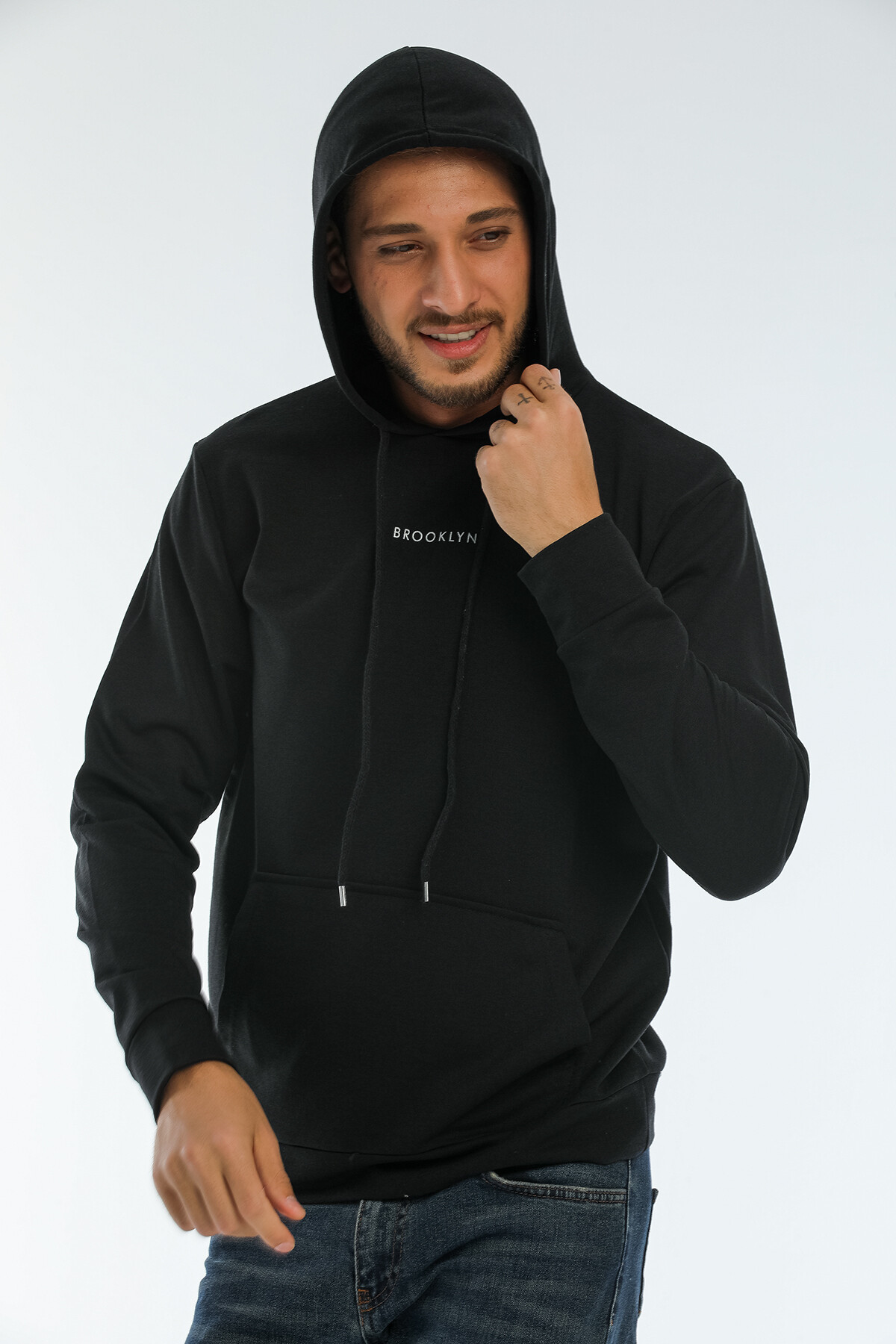 Süperlife Erkek Kapşonlu Regular Fit Brooklyn Baskılı İnce Sweatshirt SPR22SW161