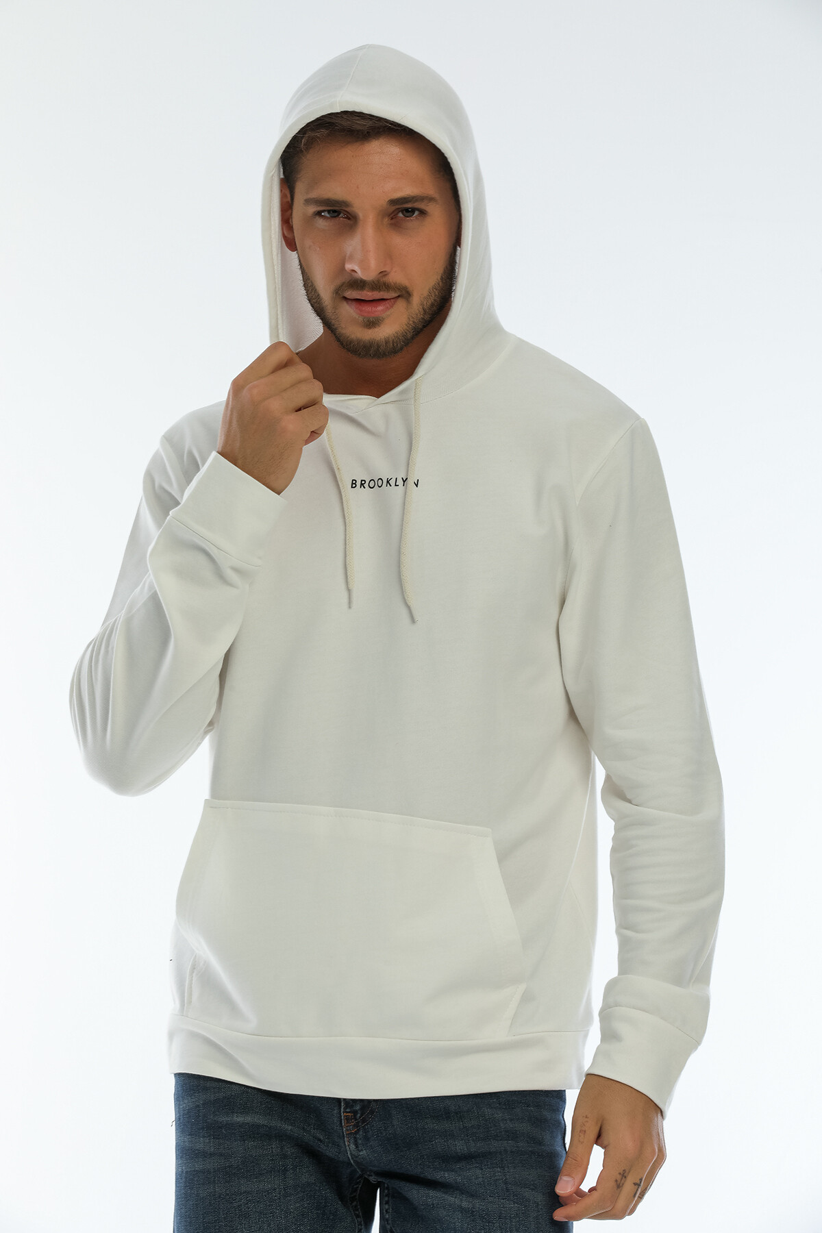 Süperlife Erkek Kapşonlu Regular Fit Brooklyn Baskılı İnce Sweatshirt SPR22SW161