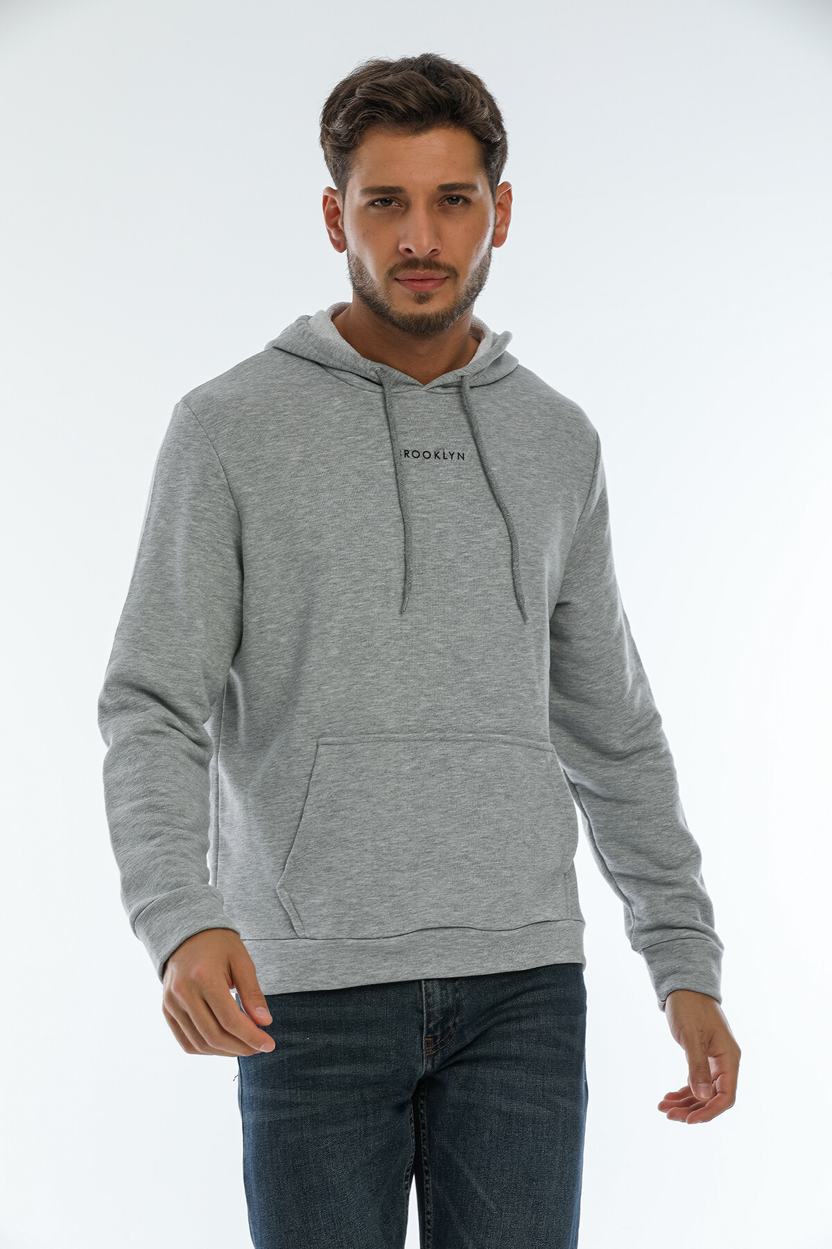 Süperlife Erkek Kapşonlu Regular Fit Brooklyn Baskılı İnce Sweatshirt SPR22SW161