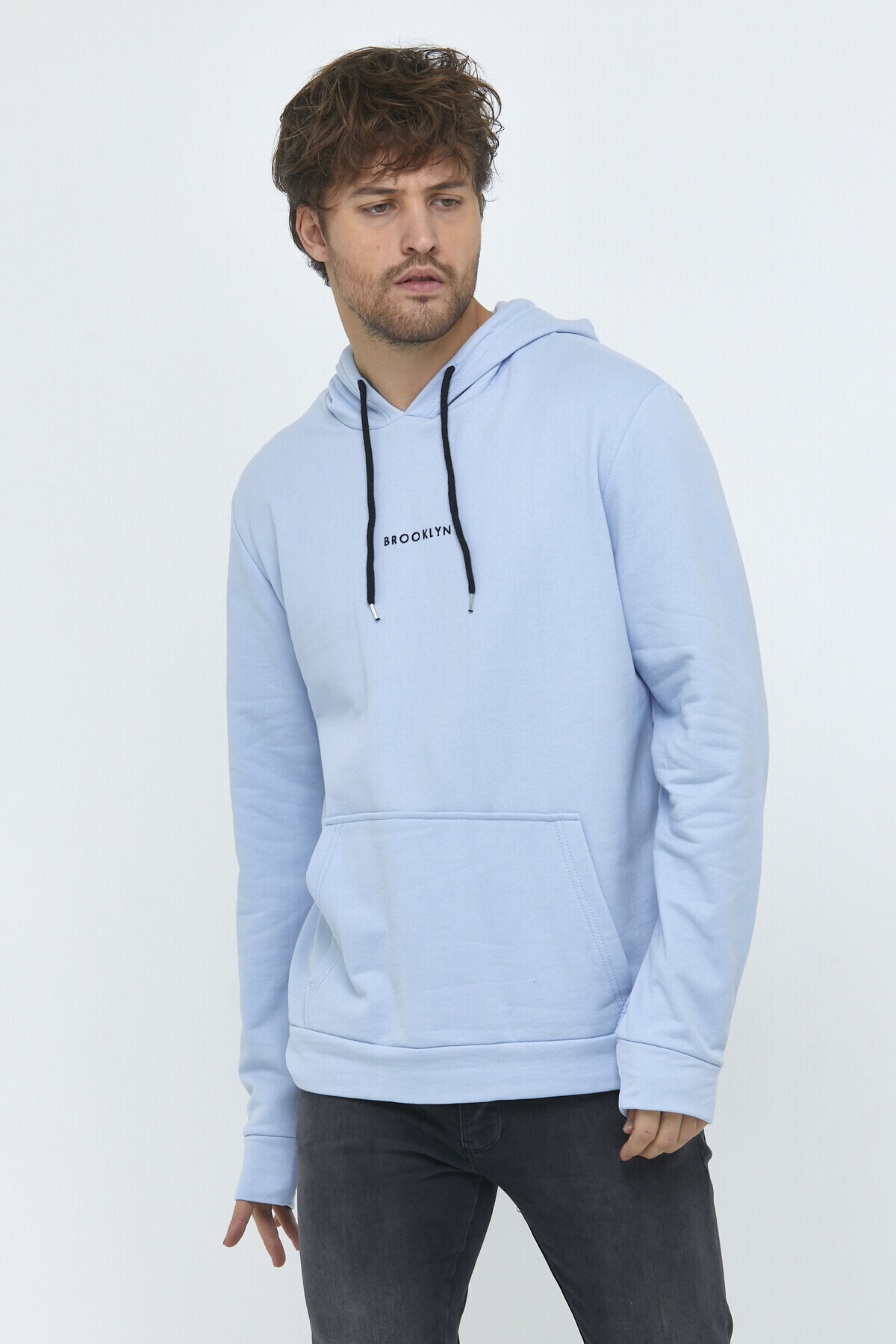 Süperlife Erkek Kapşonlu Regular Fit Brooklyn Baskılı İnce Sweatshirt SPR22SW161