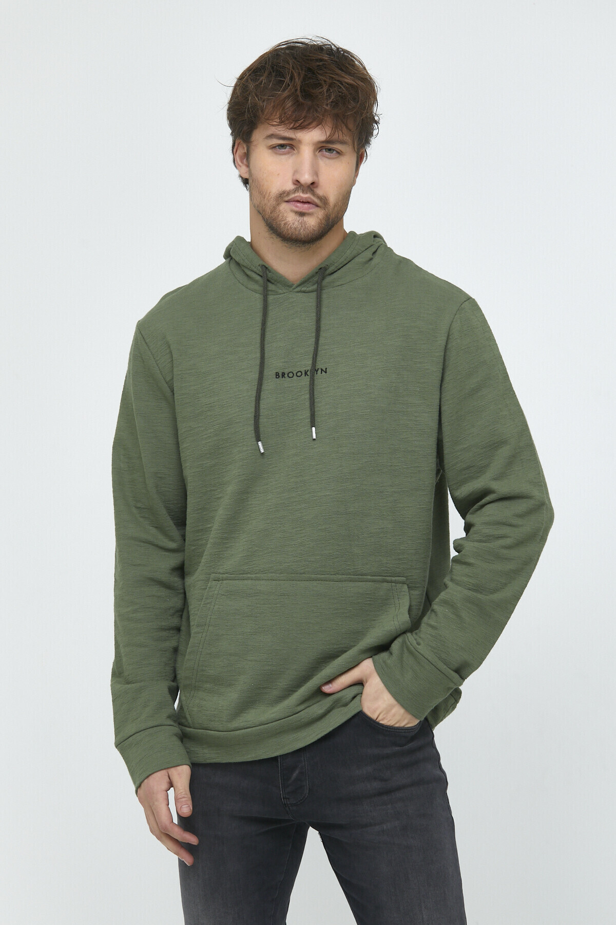 Süperlife Erkek Kapşonlu Regular Fit Brooklyn Baskılı İnce Sweatshirt SPR22SW161