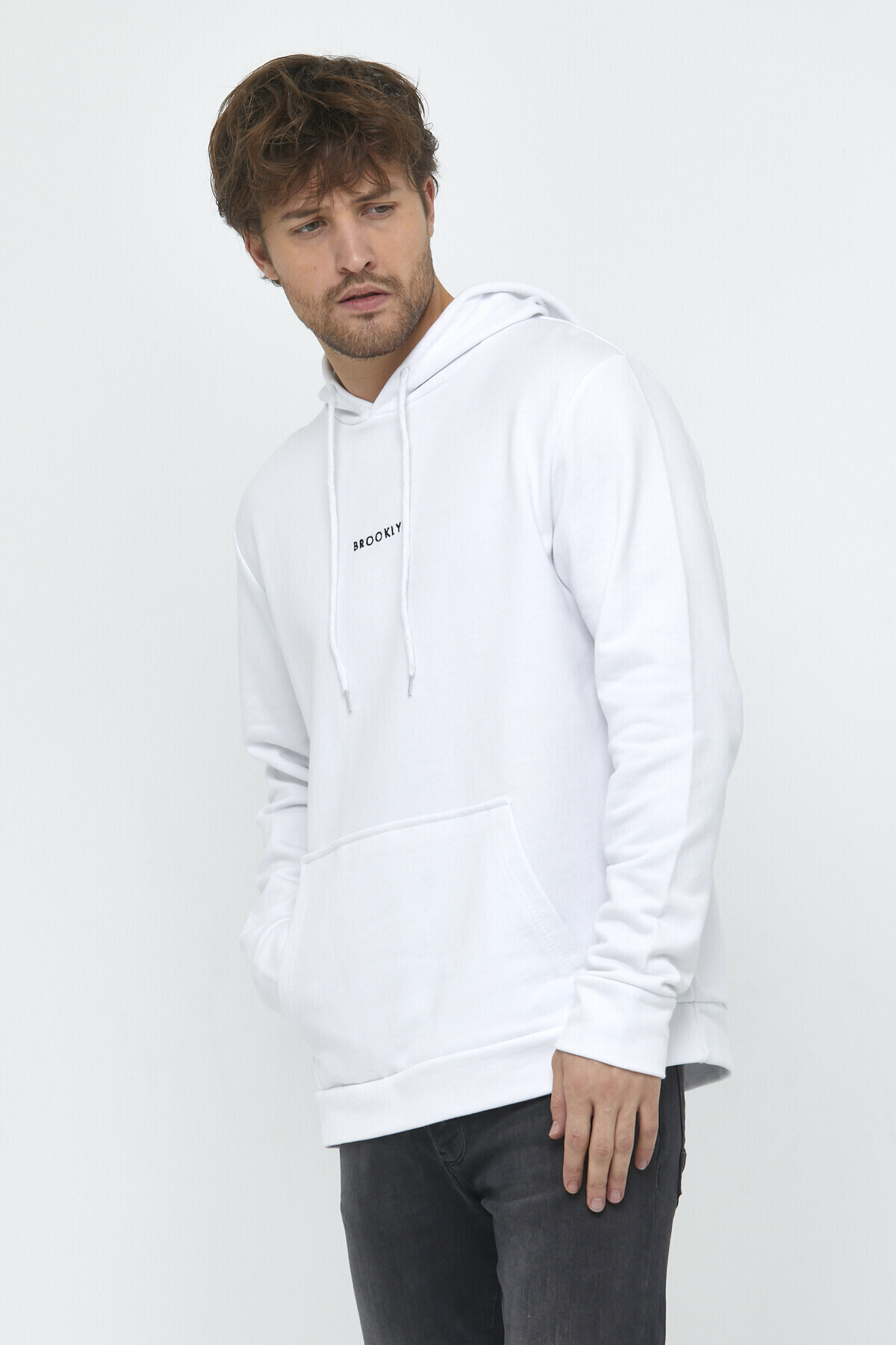 Süperlife Erkek Kapşonlu Regular Fit Brooklyn Baskılı İnce Sweatshirt SPR22SW161