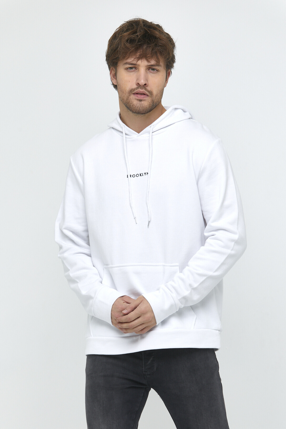 Süperlife Erkek Kapşonlu Regular Fit Brooklyn Baskılı İnce Sweatshirt SPR22SW161