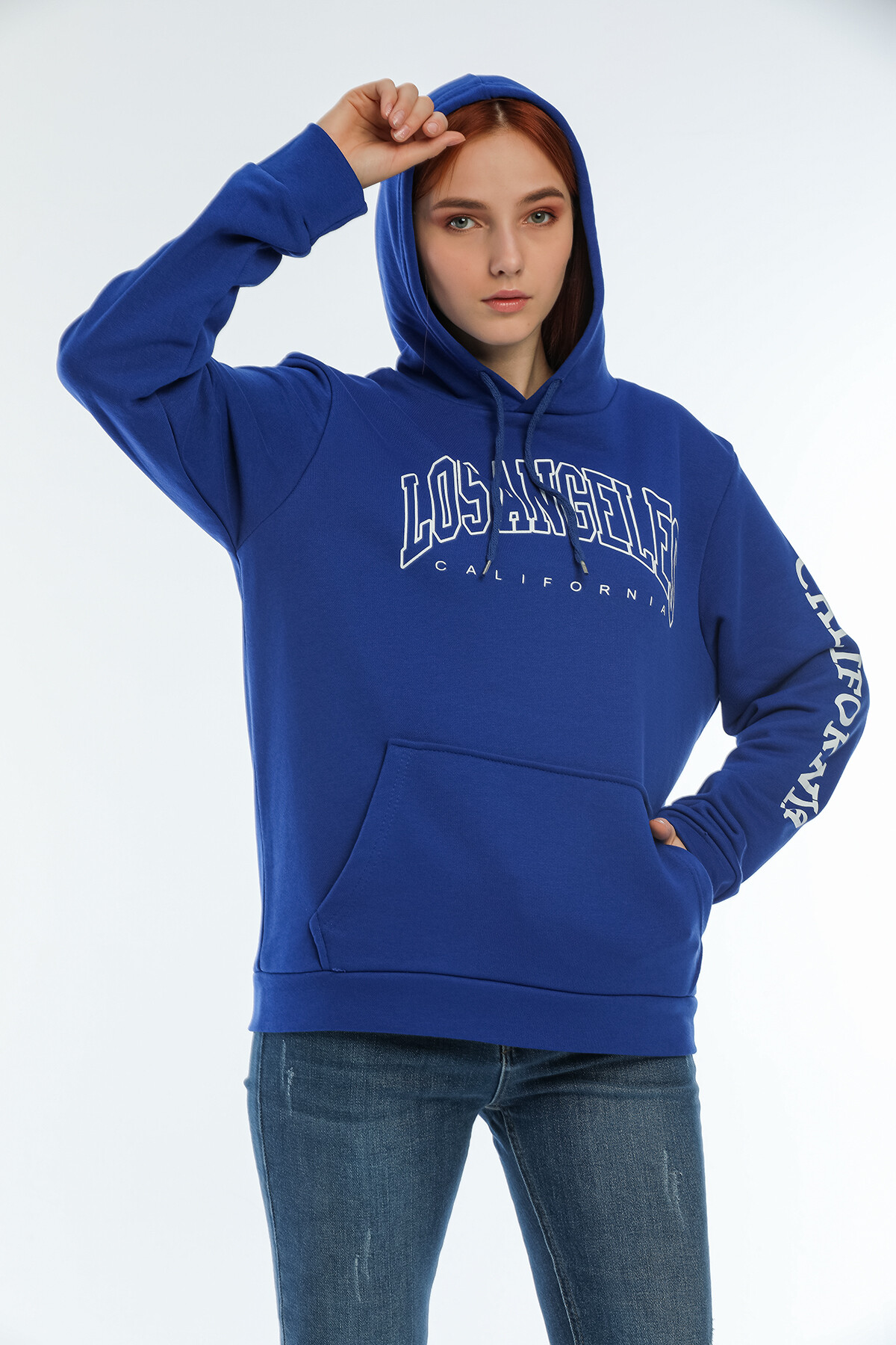 Kadın Kapşonlu Oversize Fit Baskılı Sweatshirt SPR22SWK163