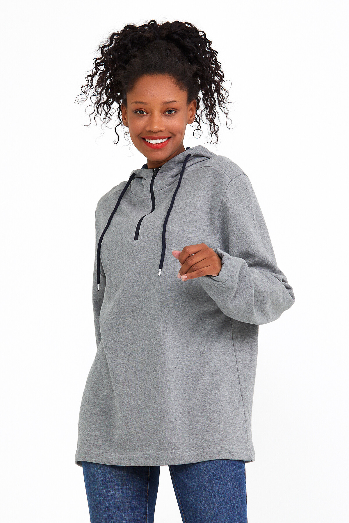 Kadın Kapşonlu Oversize Fit İnce Sweatshirt SPR22SWK170