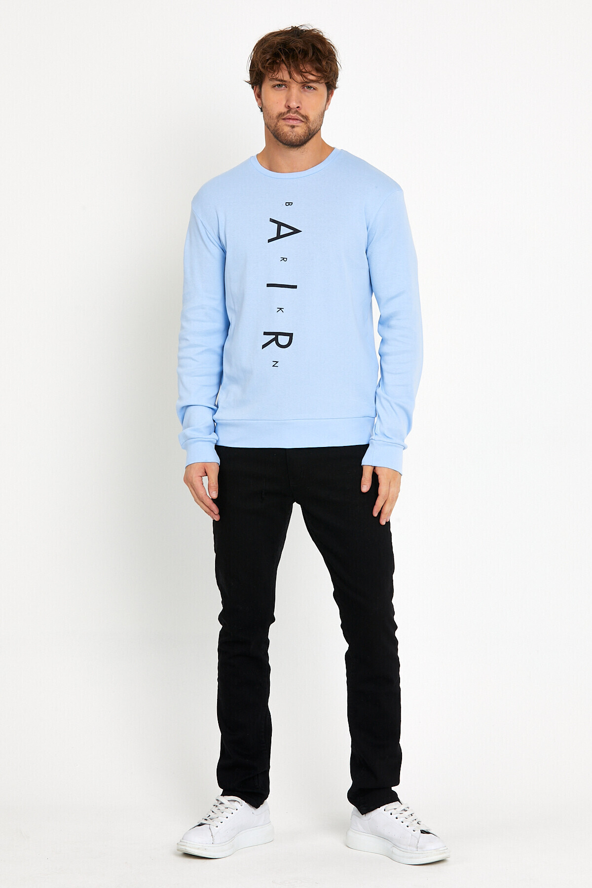 Süperlife Erkek Bisiklet Yaka Slim fit AR Baskılı İnce Sweatshirt SPR22sw101