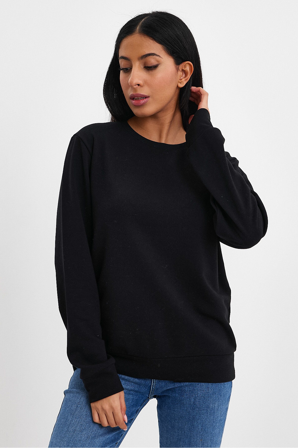 Kadın Bisiklet Yaka Rahat Kalıp 3 iplik Kalın Sweatshirt SPR24SWK-36