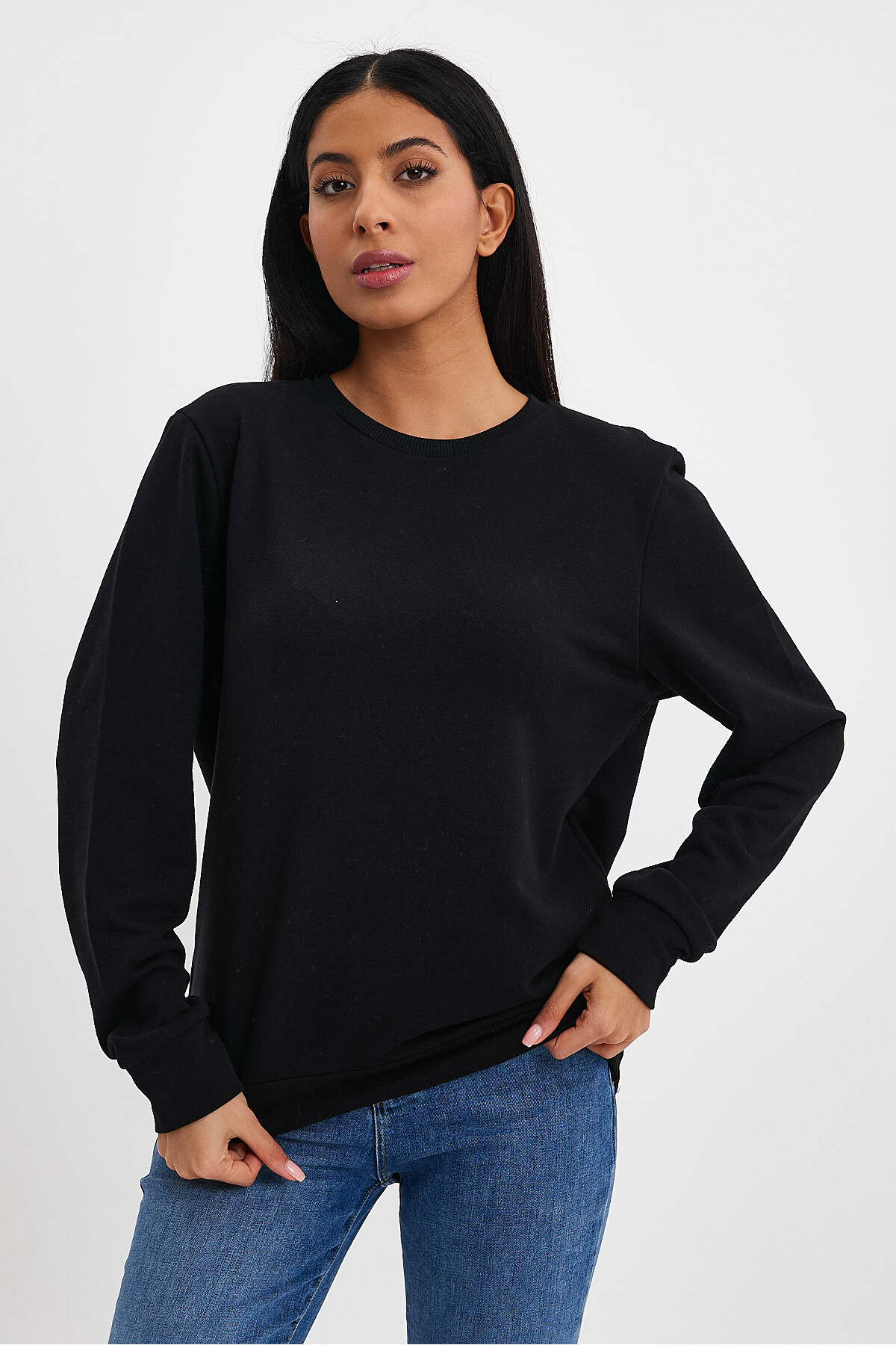Kadın Bisiklet Yaka Rahat Kalıp 3 iplik Kalın Sweatshirt SPR24SWK-36