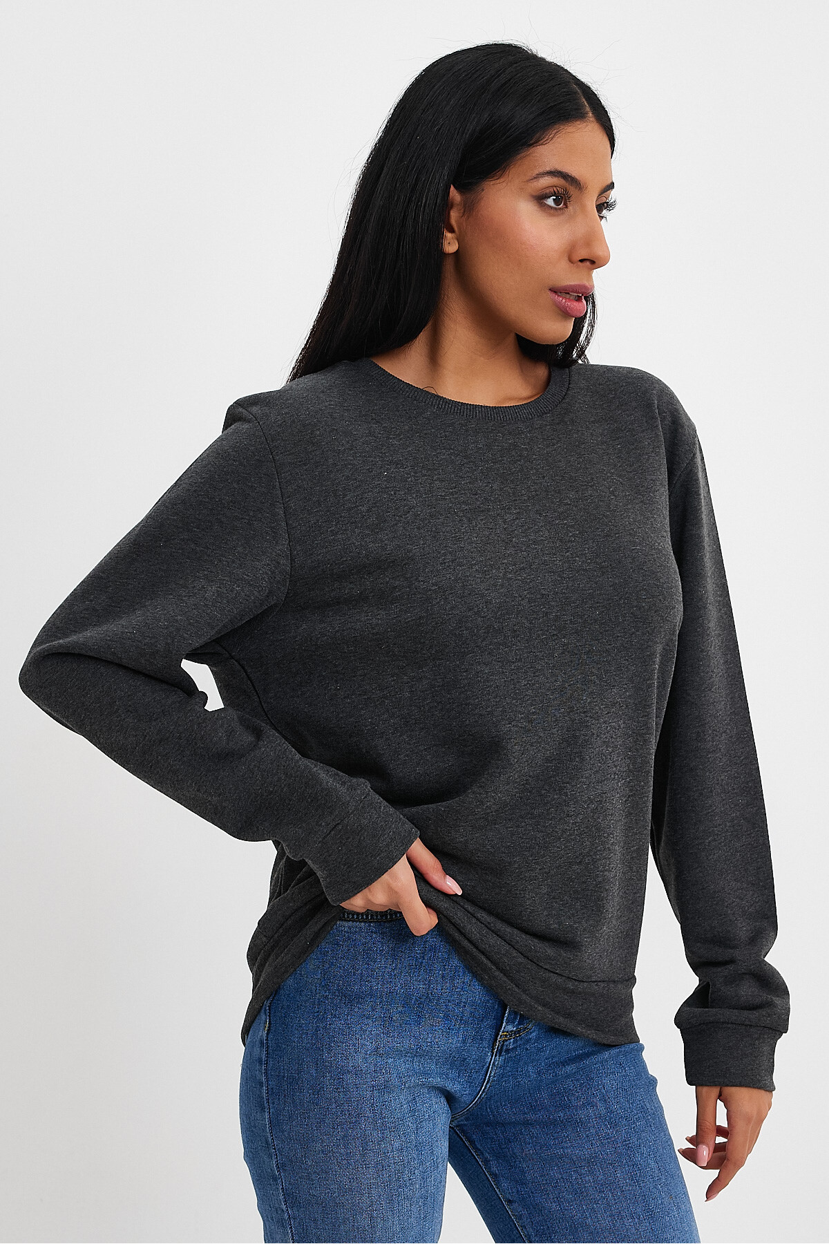 Kadın Bisiklet Yaka Rahat Kalıp 3 iplik Kalın Sweatshirt SPR24SWK-36