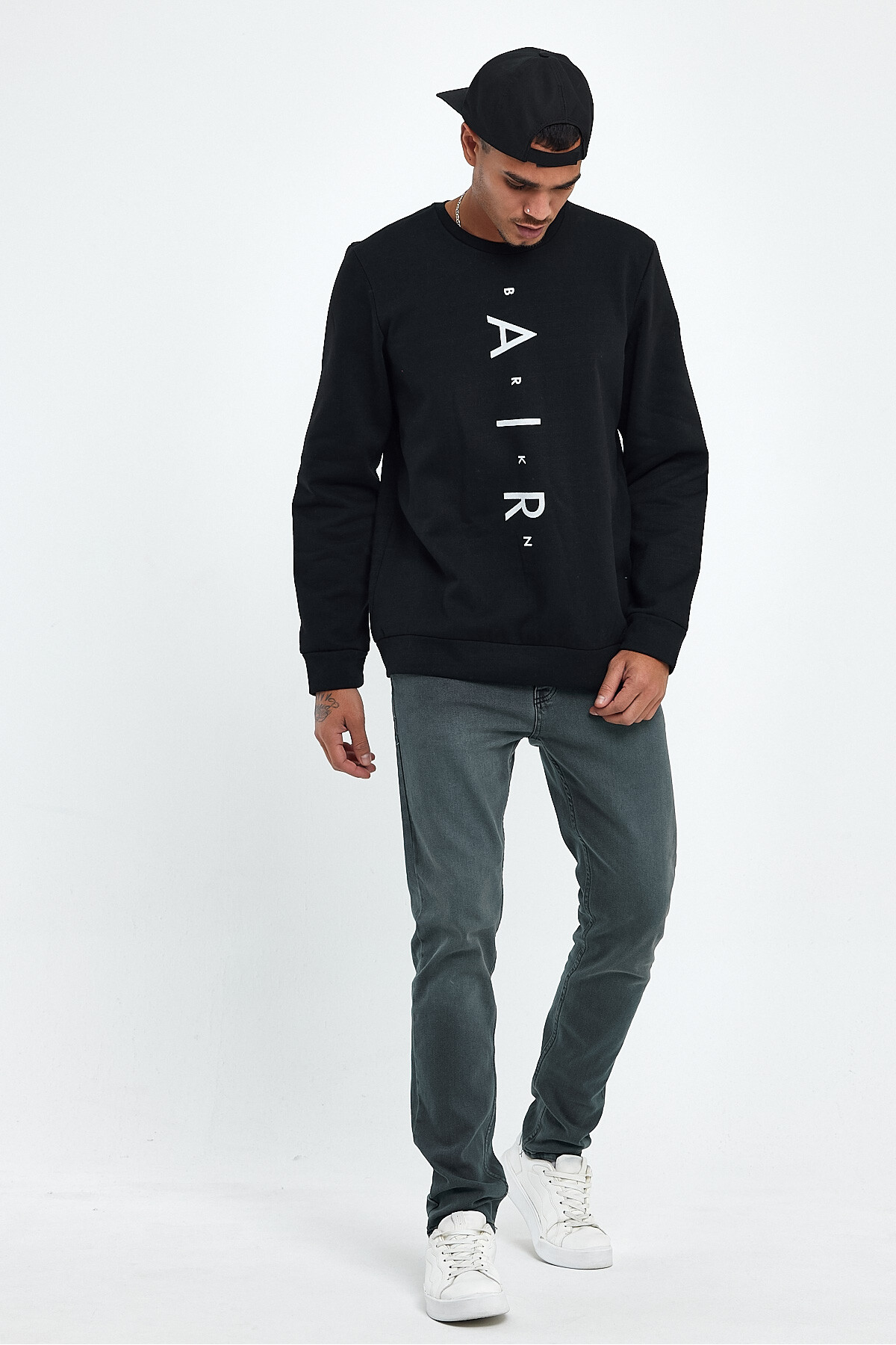 Süperlife Erkek Bisiklet Yaka Regular Fit AR Baskılı İnce Sweatshirt SPR22SW131