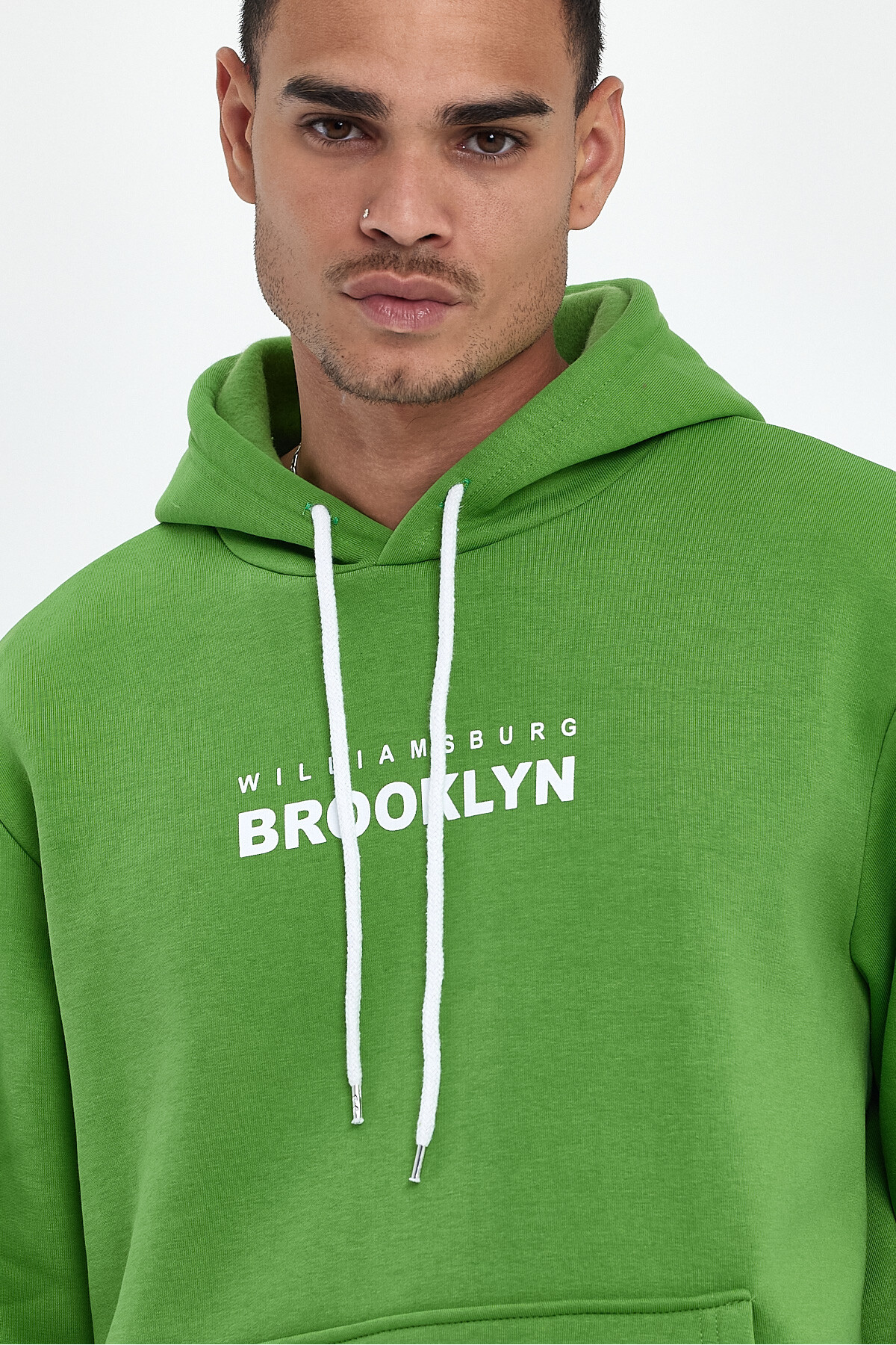 Erkek Kapşonlu Rahat Kalıp İçi Polarlı 3 iplik  Wıllams. Brooklyn Baskılı Swetashırt spr24sw04