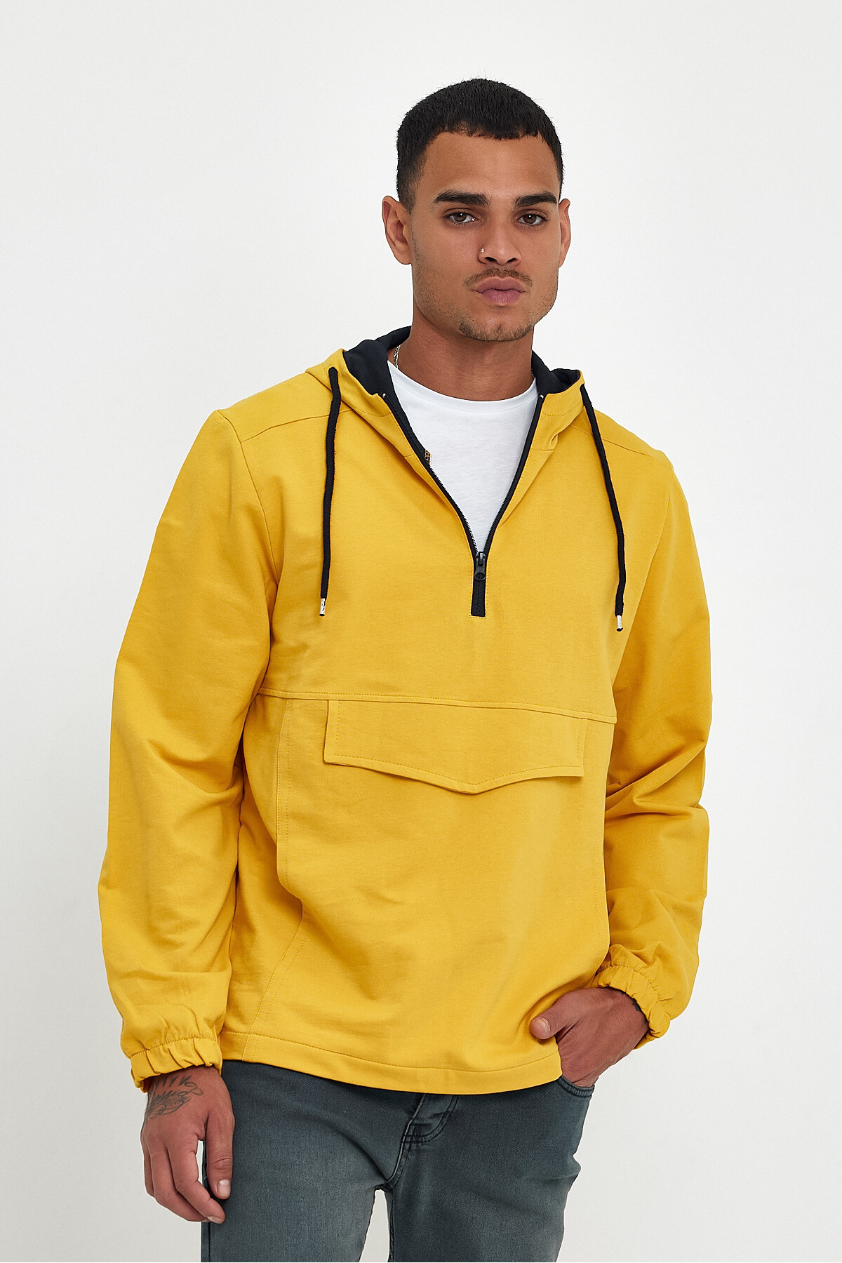 Erkek Kapşonlu Regular Fit Yarım Ferm.Kargo Cepli İnce Sweatshirt SPR22SW171