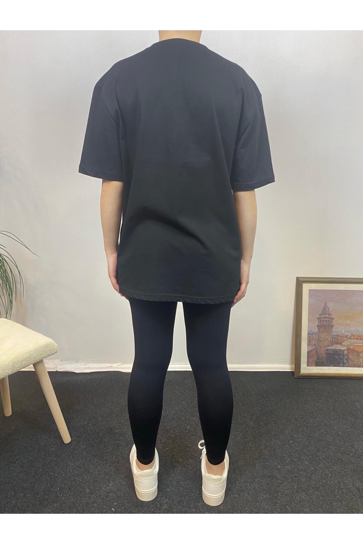Kadın Bisiklet Yaka Oversize Fit N Baskılı Tişort SPR24TSK113