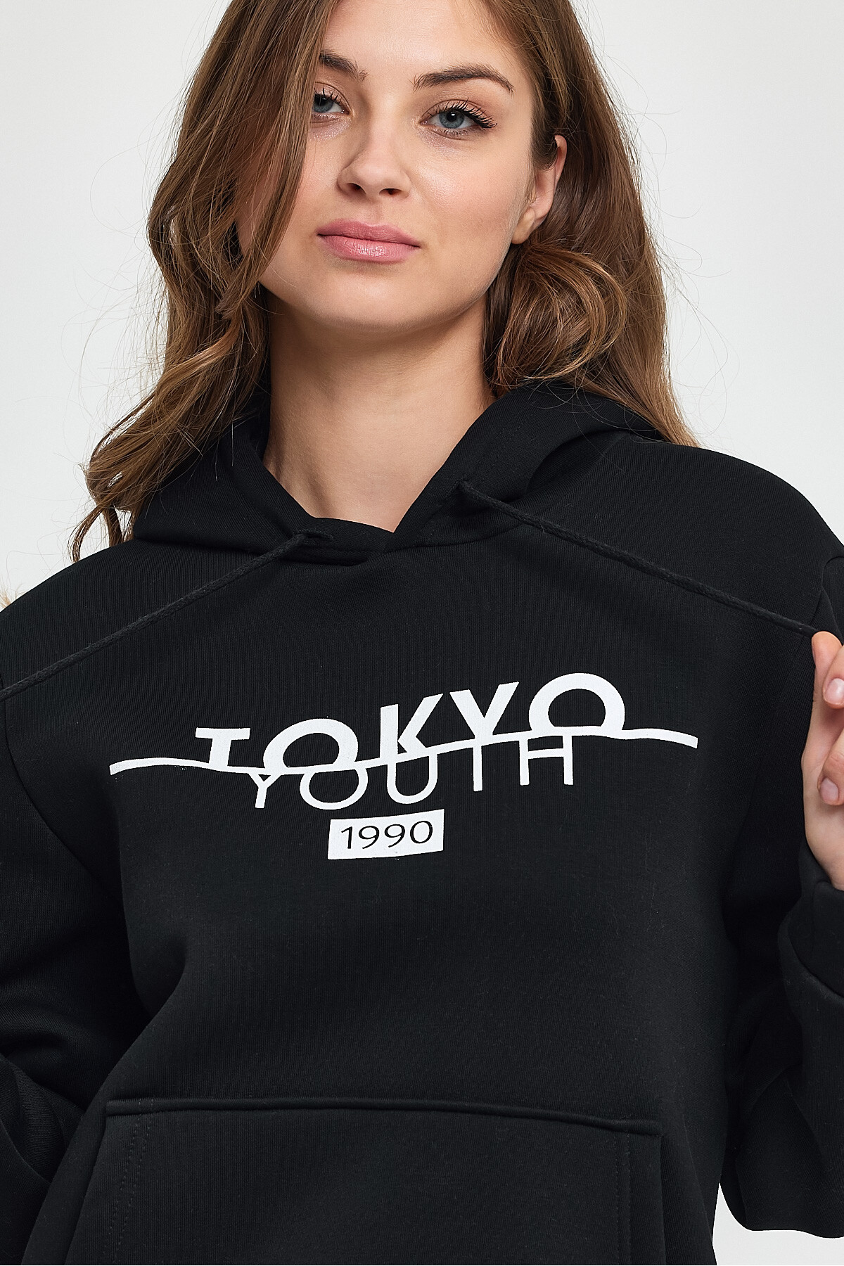 Kadın Kapşonlu Rahat Kalıp İçi Polarlı 3 iplik Tokyo Baskılı Swetashırt Spr24swk12