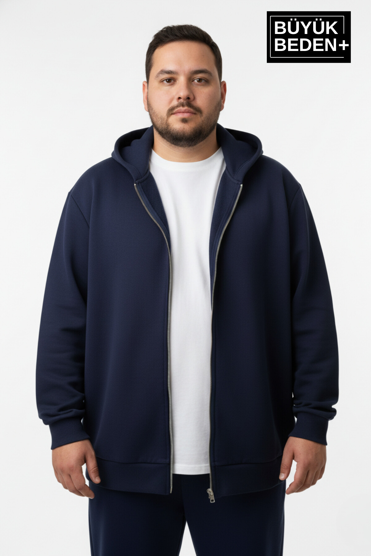 Erkek Büyük Beden Fermuarlı Kapüşonlu ince Sweatshirt Hırka - Rahat Kalıp SPR26BHR960
