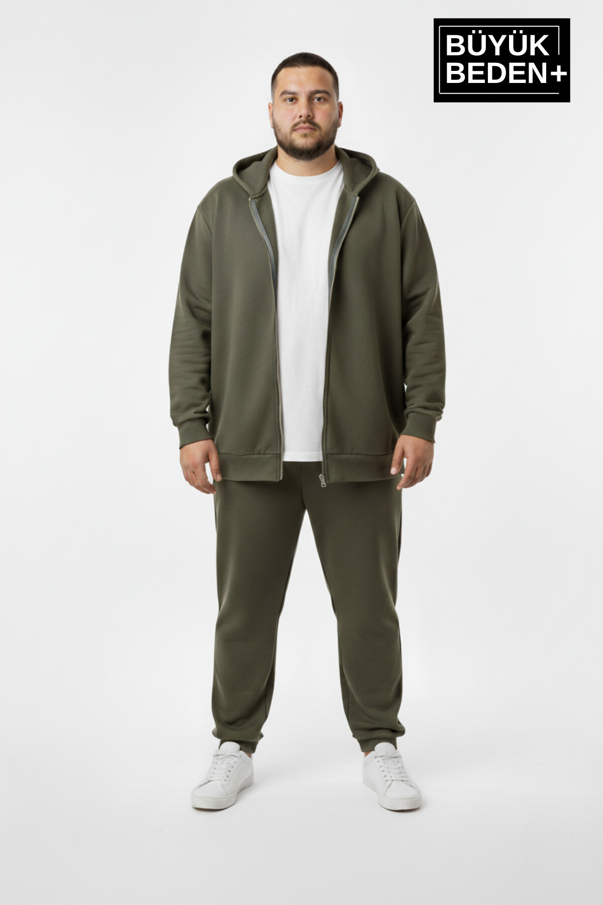 Erkek Büyük Beden Fermuarlı Kapüşonlu ince Sweatshirt Hırka - Rahat Kalıp SPR26BHR960