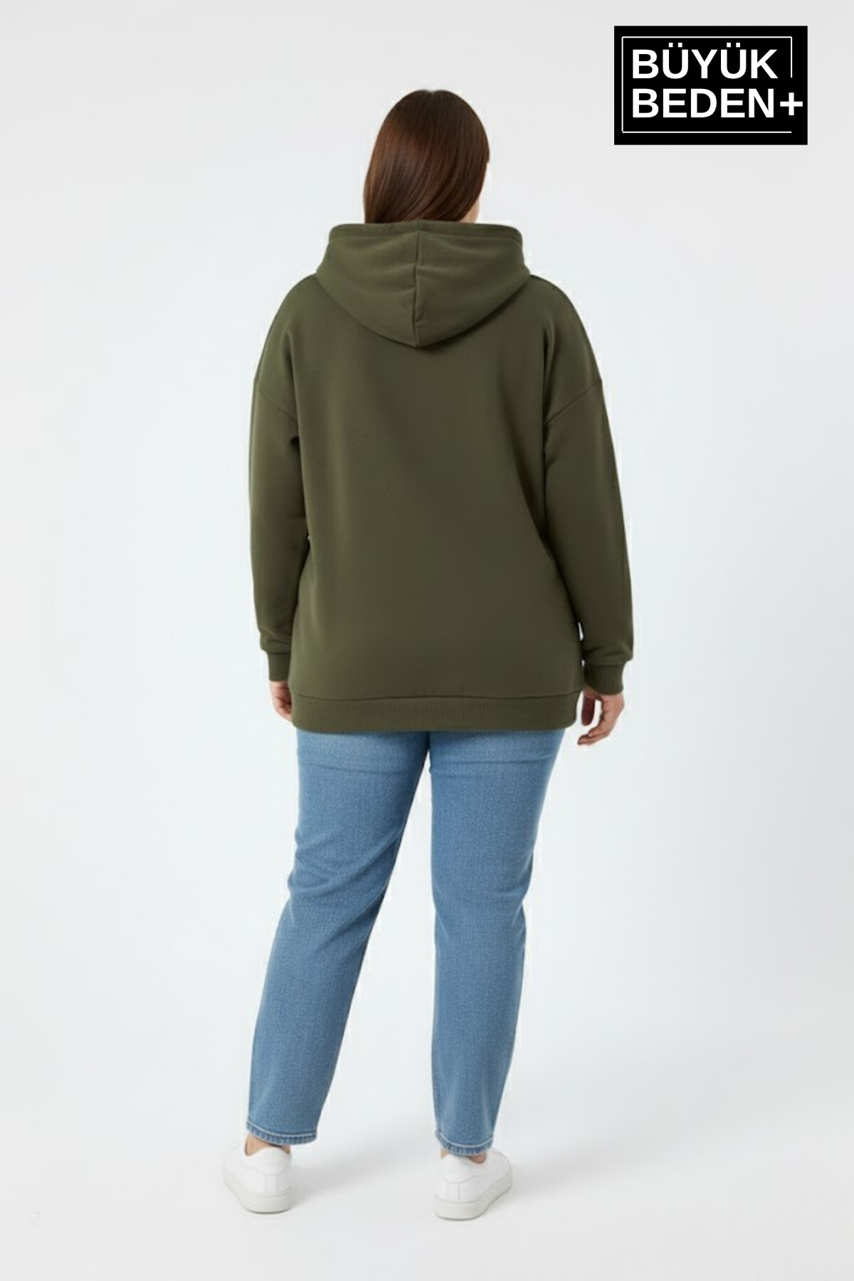 Kadın Büyük Beden Kapşonlu Rahat Kalıp Hoodie – Milano Italia Baskılı ince Sweatshırt SPR26BSWK967